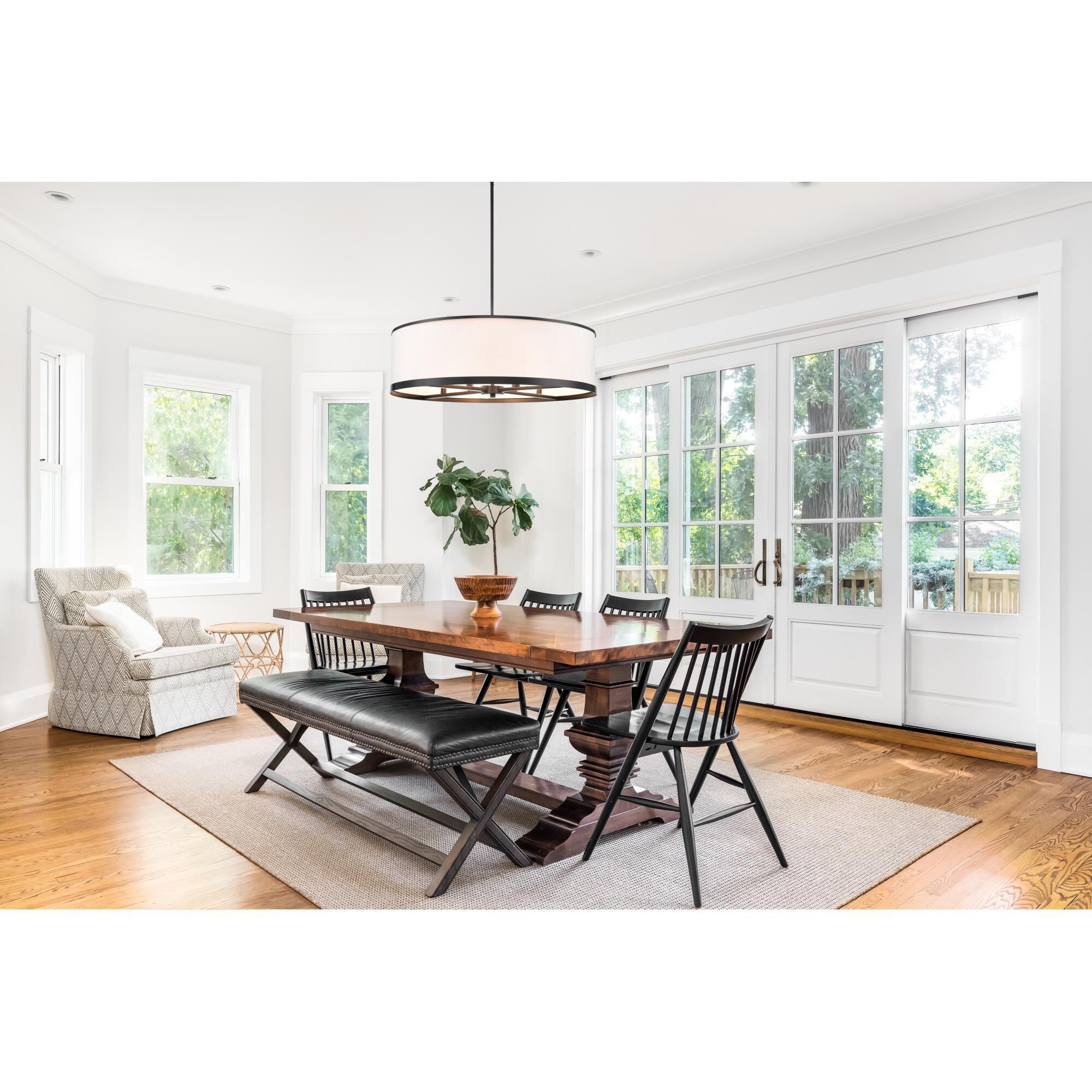 Shown in Black finish and White Fabric shade