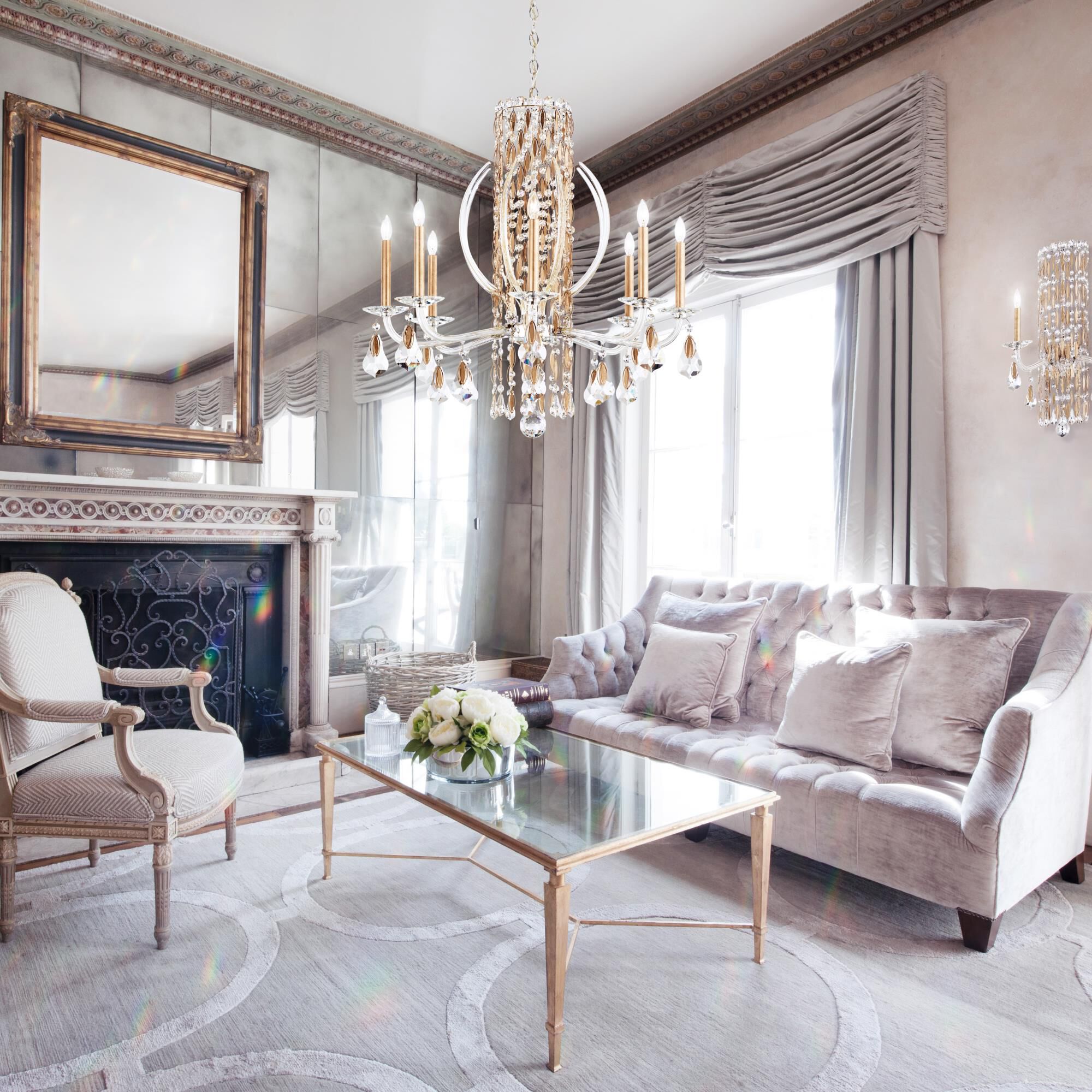 Shown in Heirloom Gold finish and Clear Heritage crystal