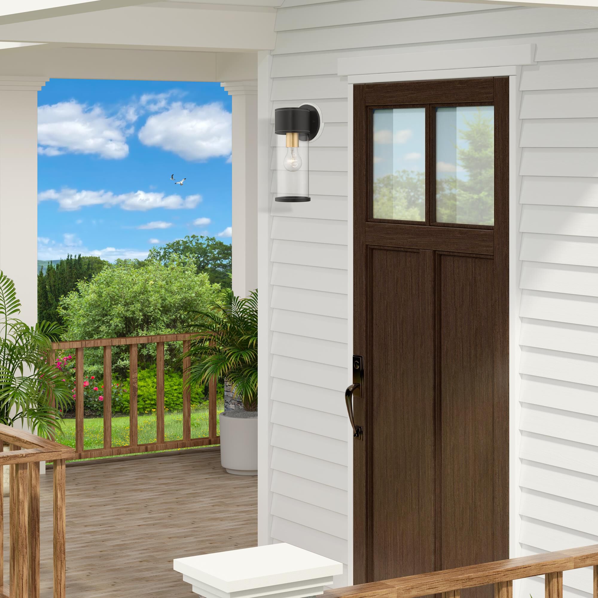 Shown in Bronze With Antique Gold Accents finish and Clear glass