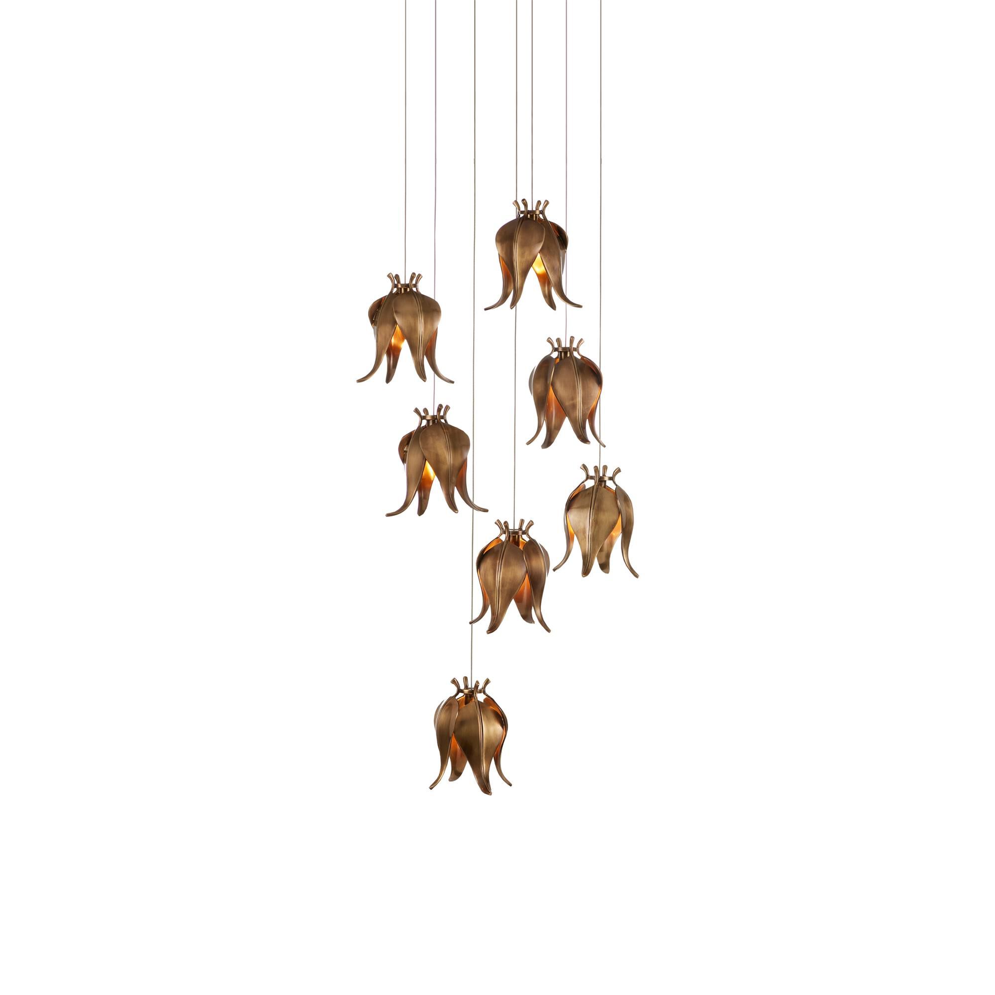 Shown in Antique Brass/Silver finish and Antique Brass/Brass shade