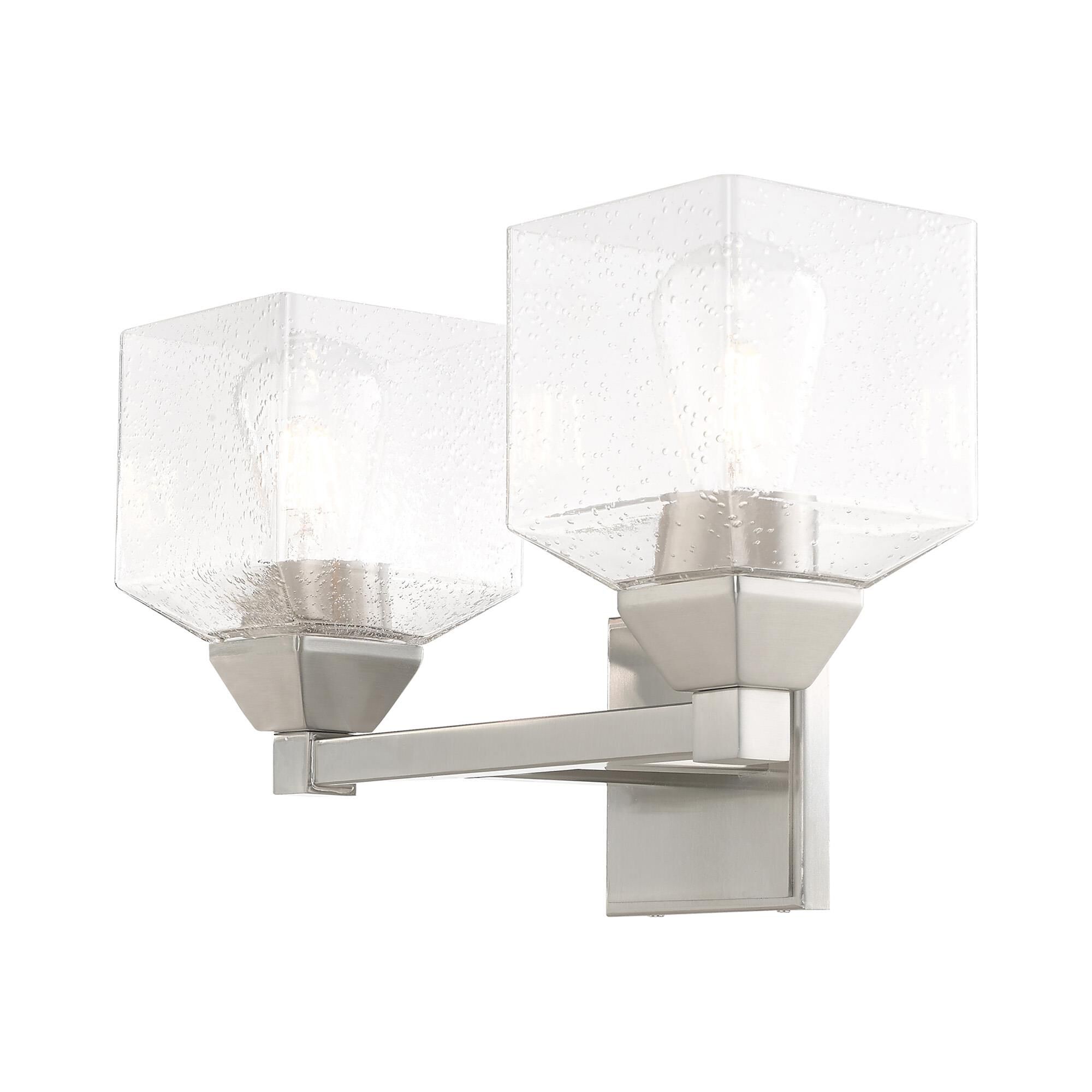 Shown in Brushed Nickel finish and Hand Blown Clear Seeded glass