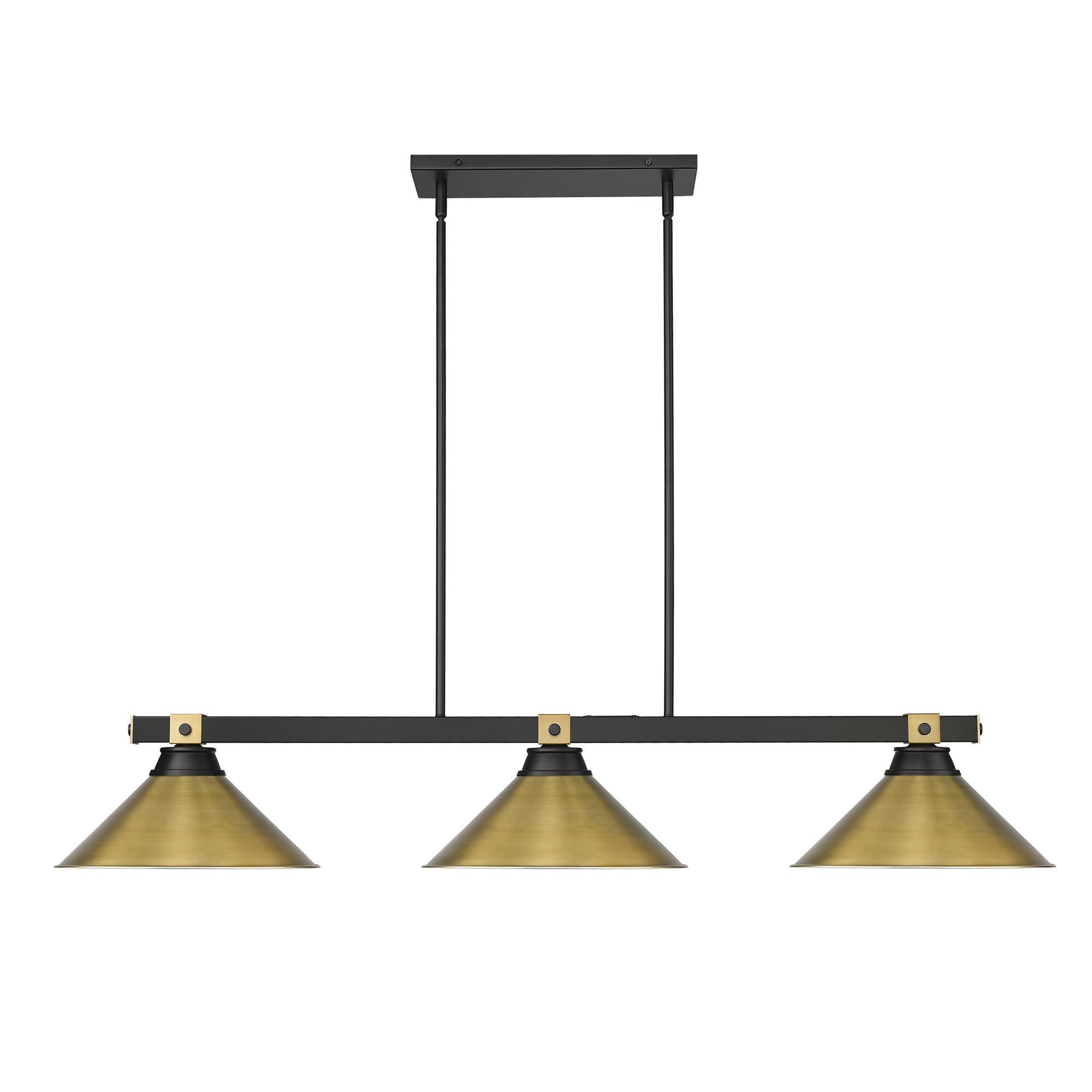 Shown in Matte Black + Rubbed Brass finish and Rubbed Brass glass and Rubbed Brass shade