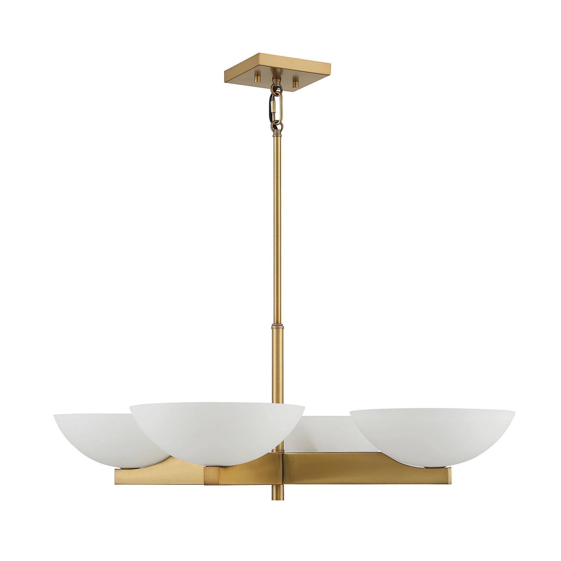 Shown in Warm Brass finish and White Opal glass and Glass shade