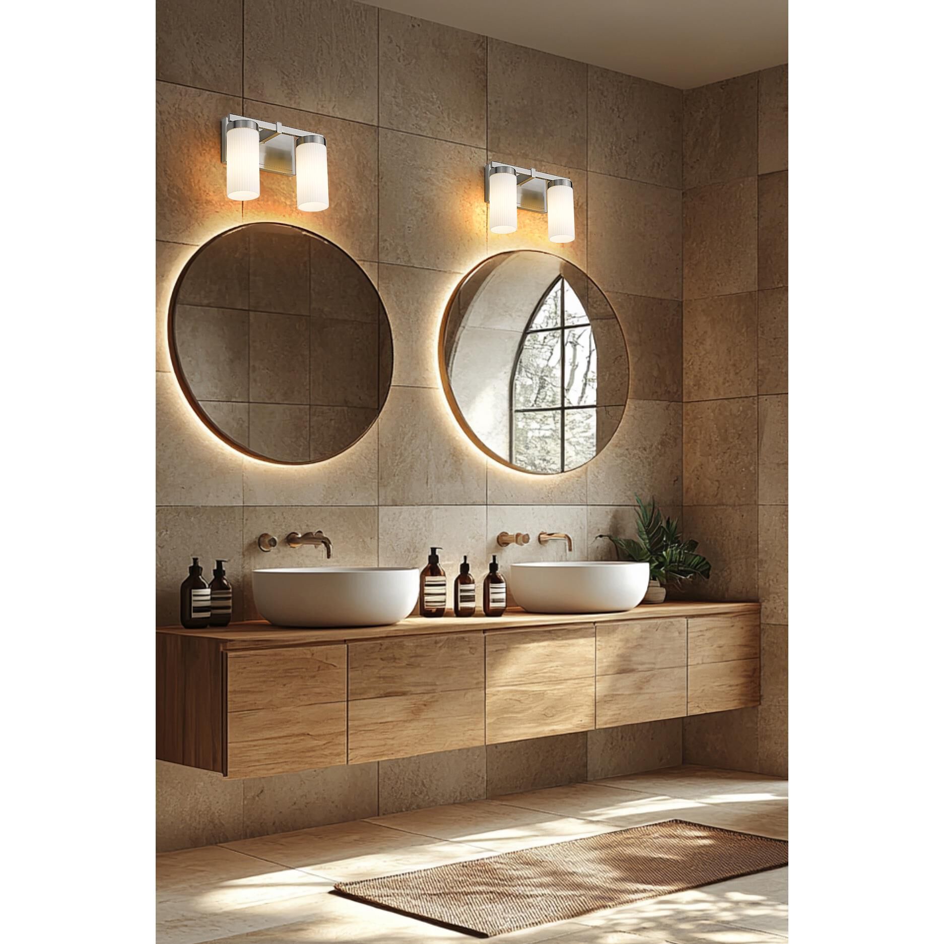 Shown in Brushed Nickel finish and White glass and White shade