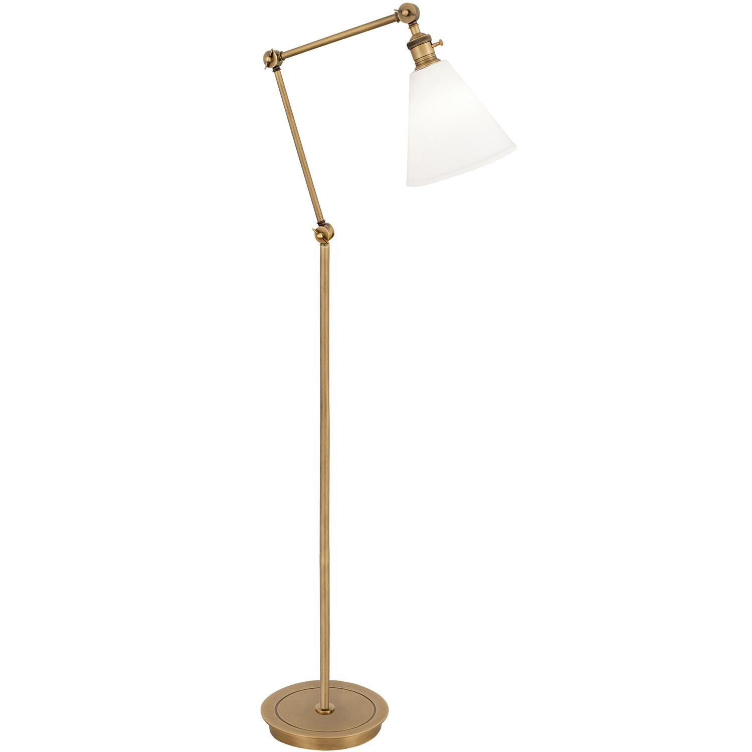 Shown in Warm Brass finish and Cased White Glass shade