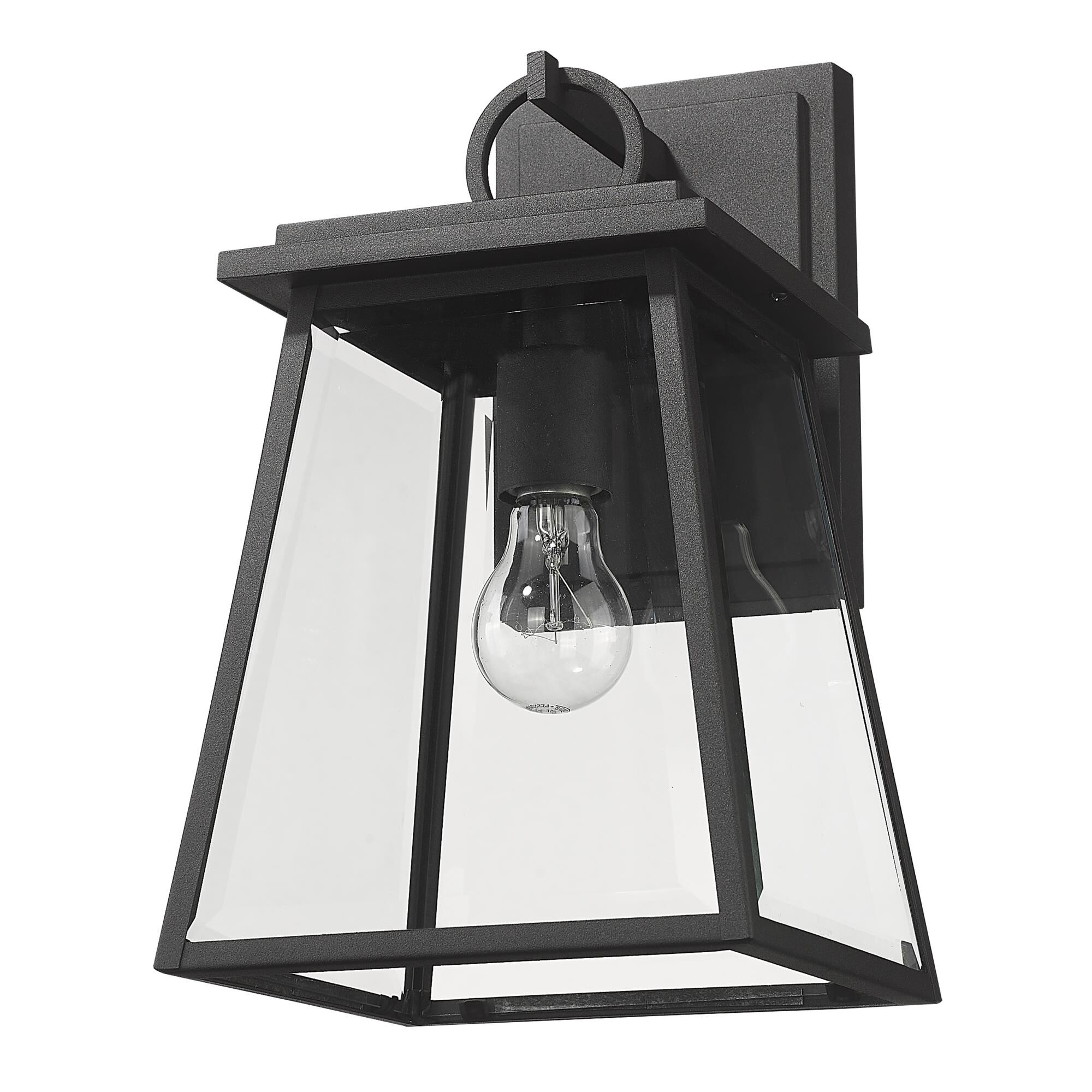 Shown in Black finish and Clear Beveled glass