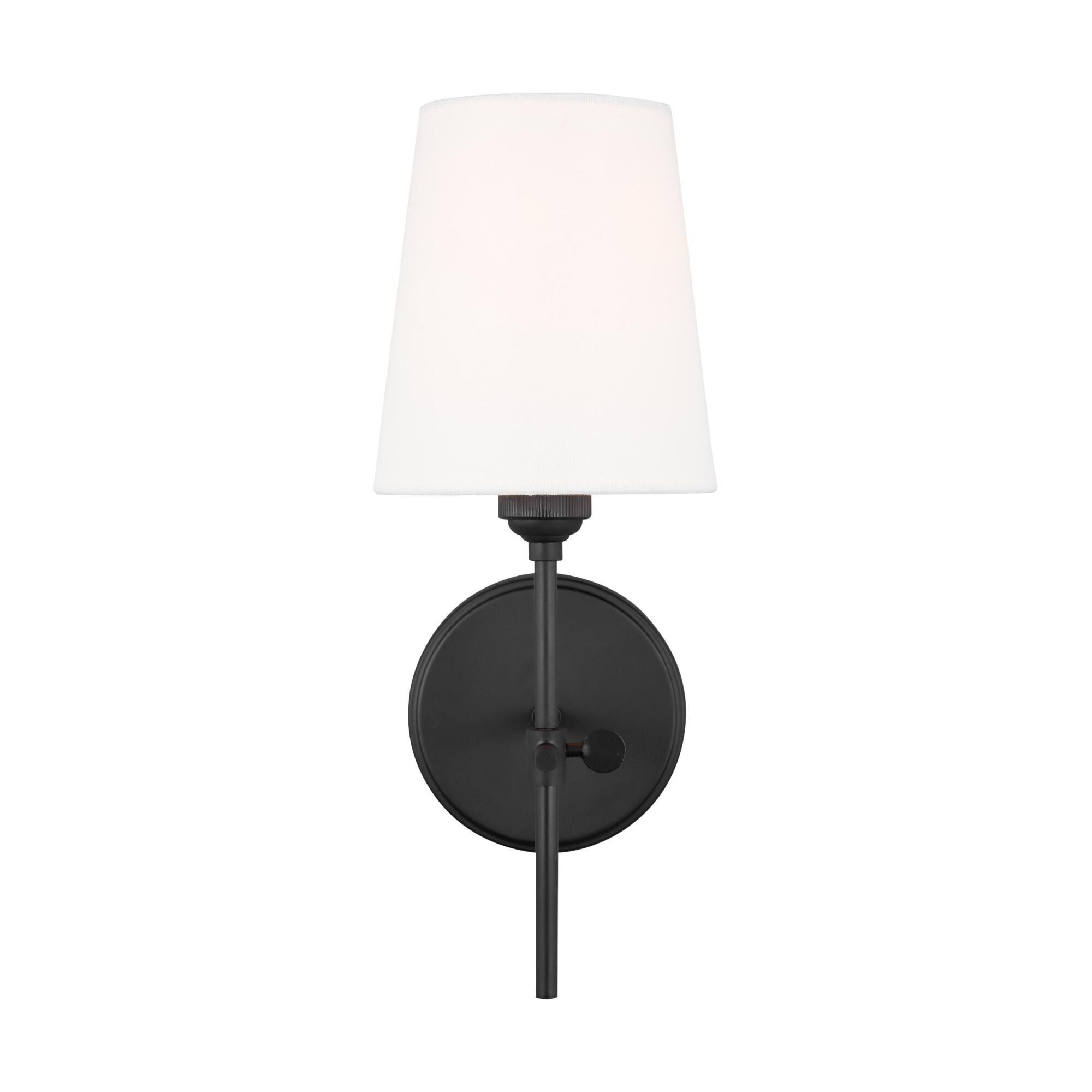 Shown in Midnight Black finish and White Linen Fabric shade