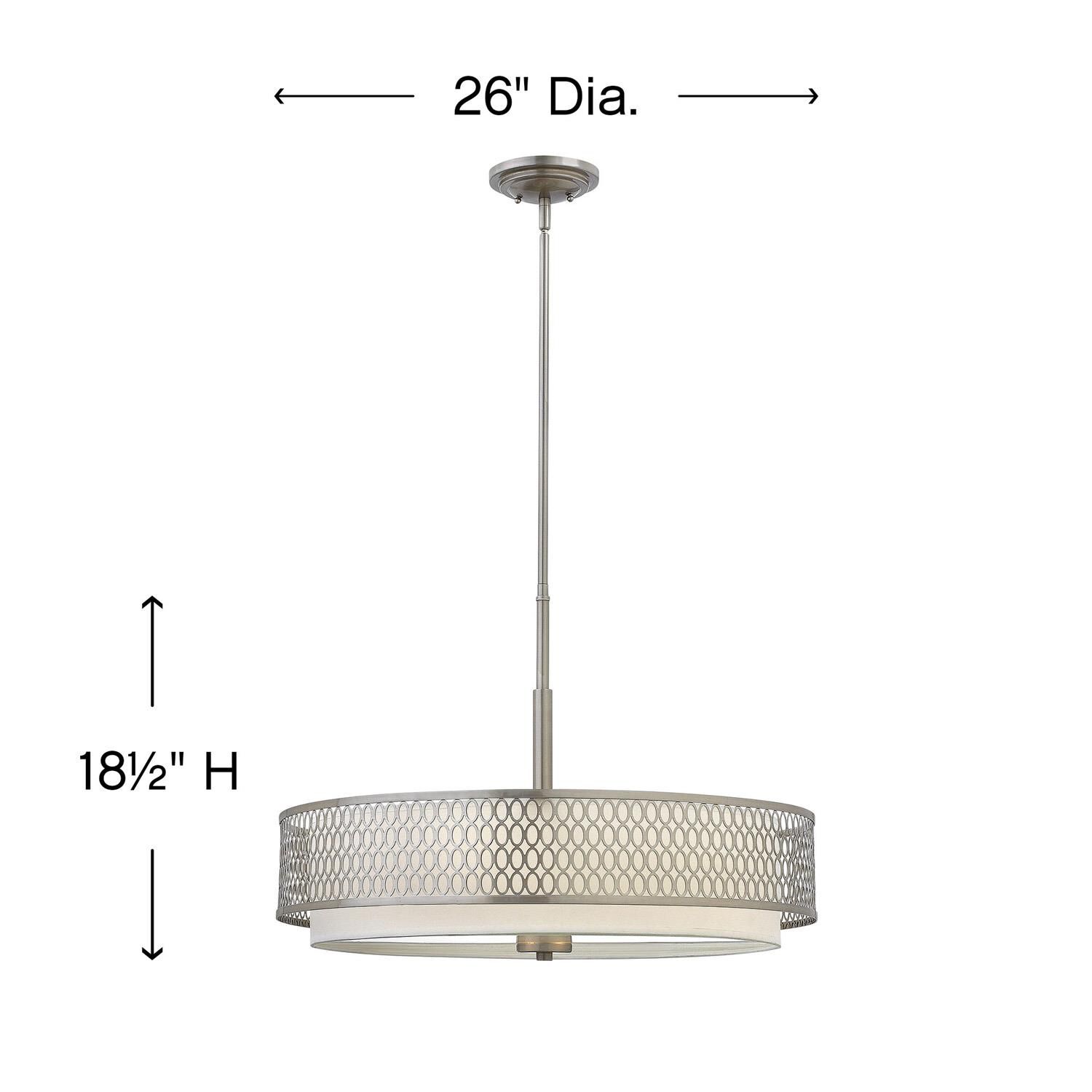 Shown in Brushed Nickel finish and Etched Lens glass and White Linen shade