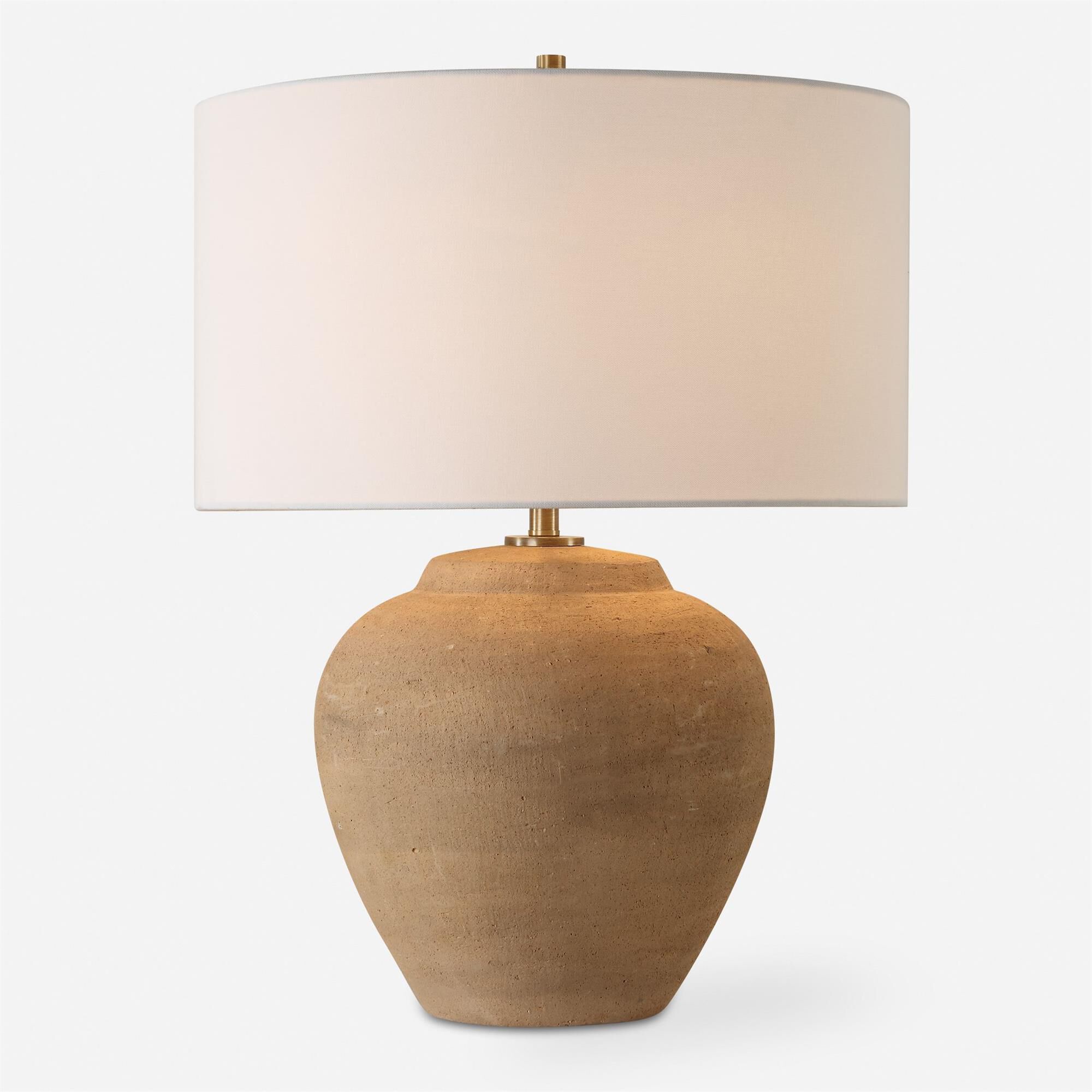 Shown in Where Artisanal Charm Meets Timeless Elegance, The Treviso Table Lamp Is Crafted From Terracotta And finish and Drum Hardback  Rolled Edge shade