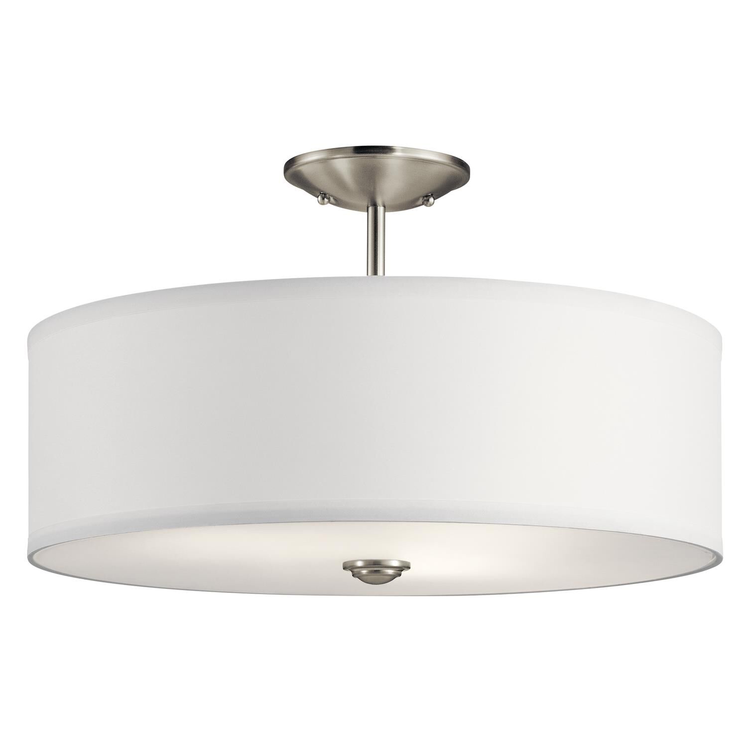 Shown in Brushed Nickel finish and Satin Etched Diffuser glass and White Microfiber shade 