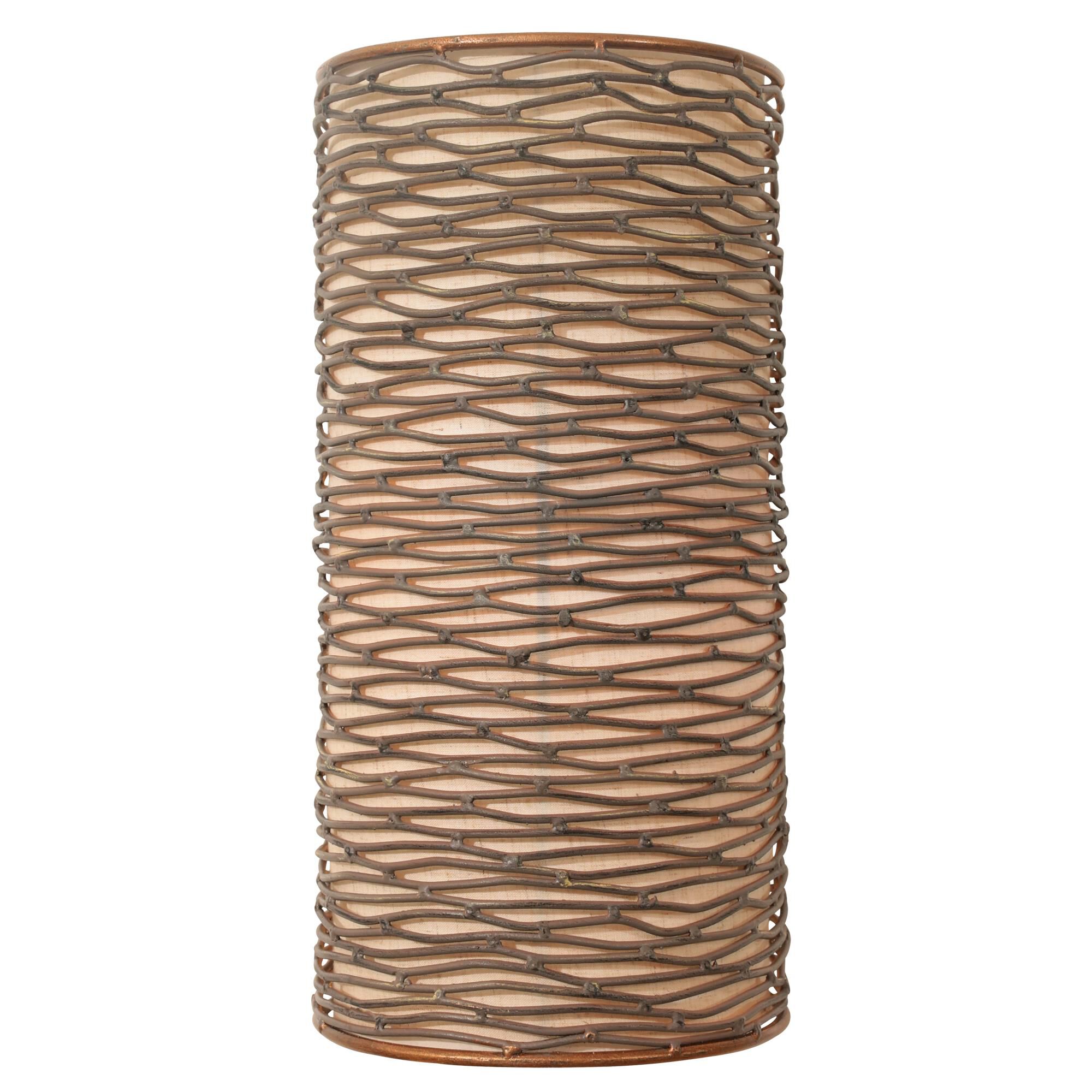 Shown in Hammered Ore finish and Tan glass and Silk Slug Fabric , Acrylic Diffuser shade