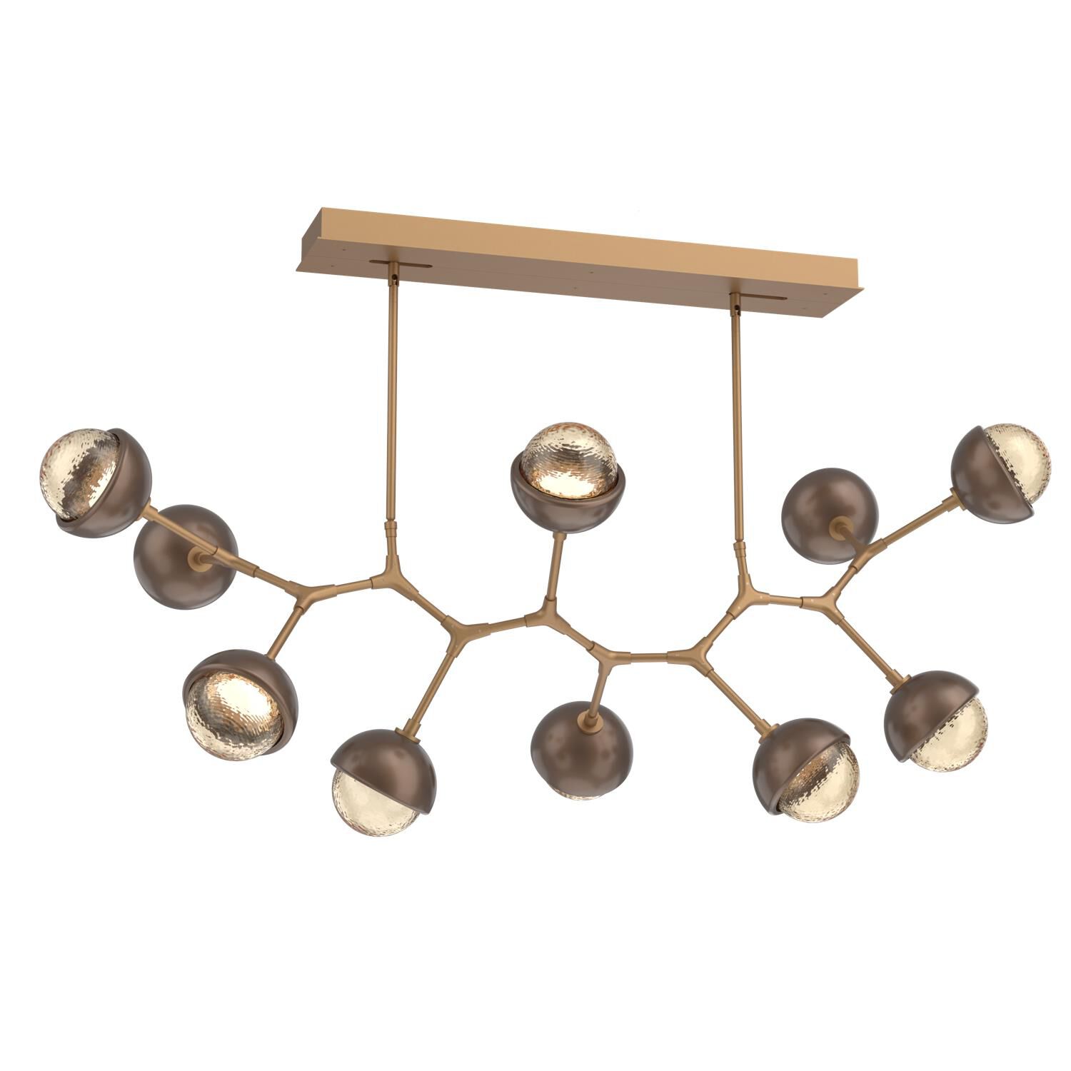 Shown in Novel Brass finish and Amber glass and Burnished Bronze accent