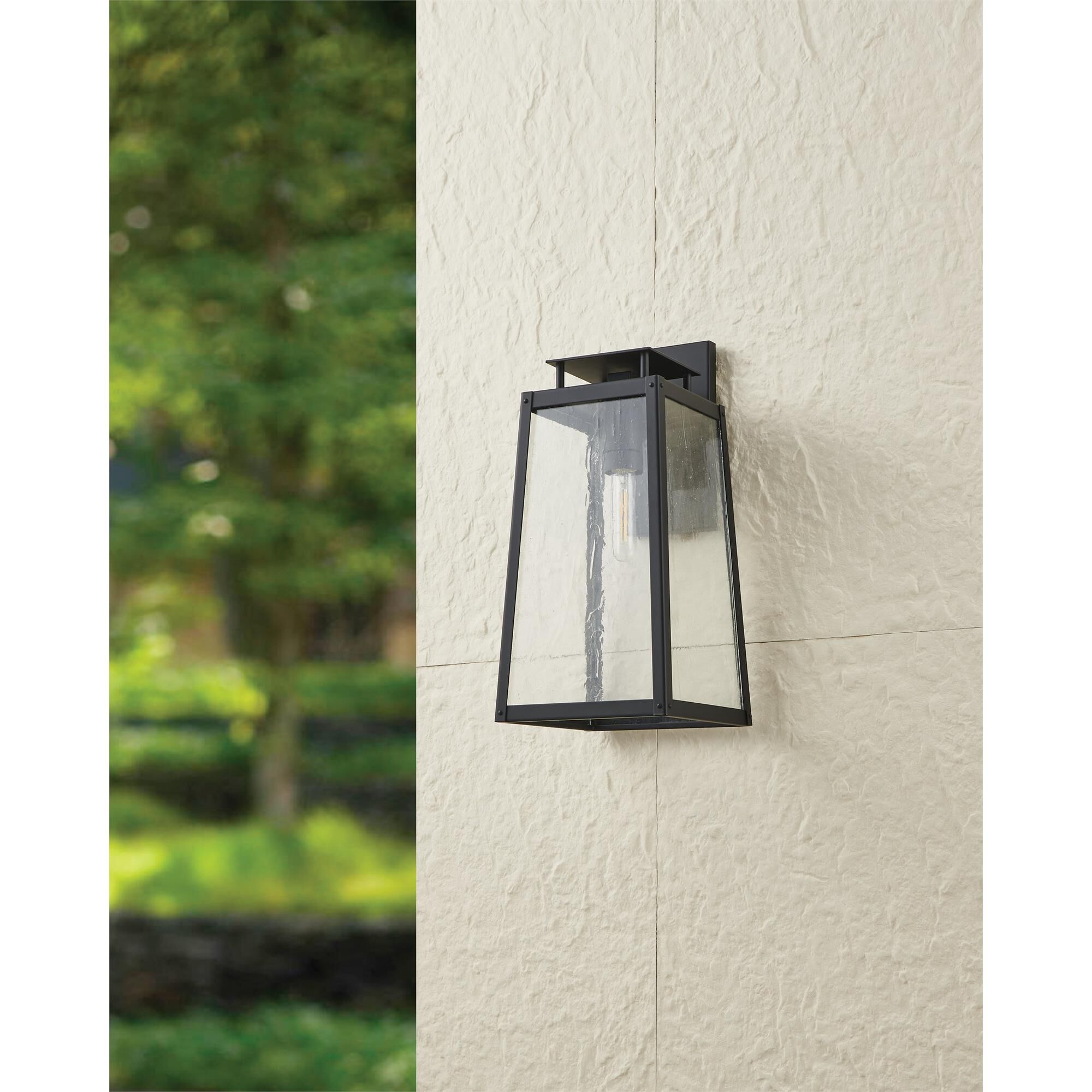 Shown in Matte Black finish and Clear Antique glass