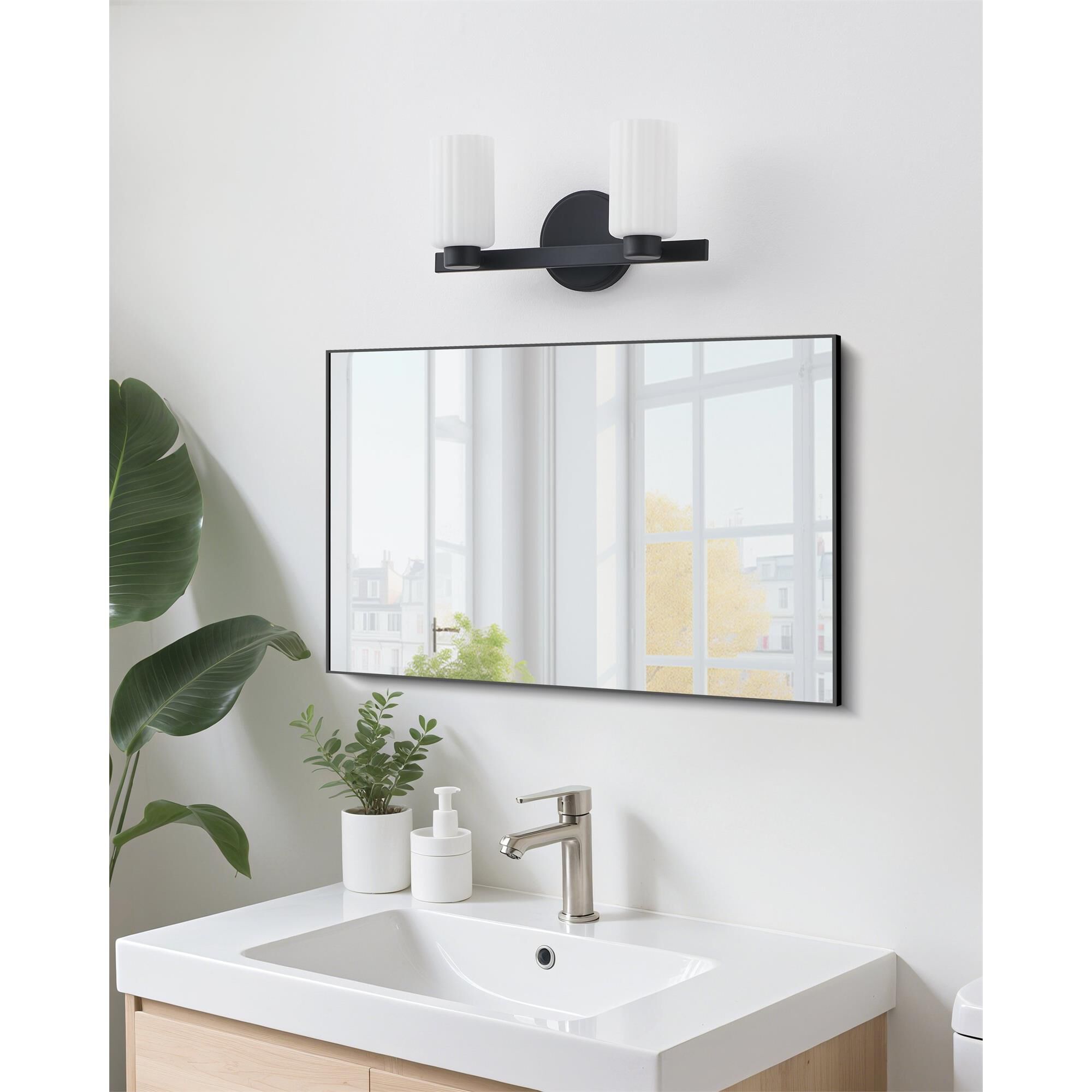 Shown in Matte Black finish and Etched Opal Ribbed glass