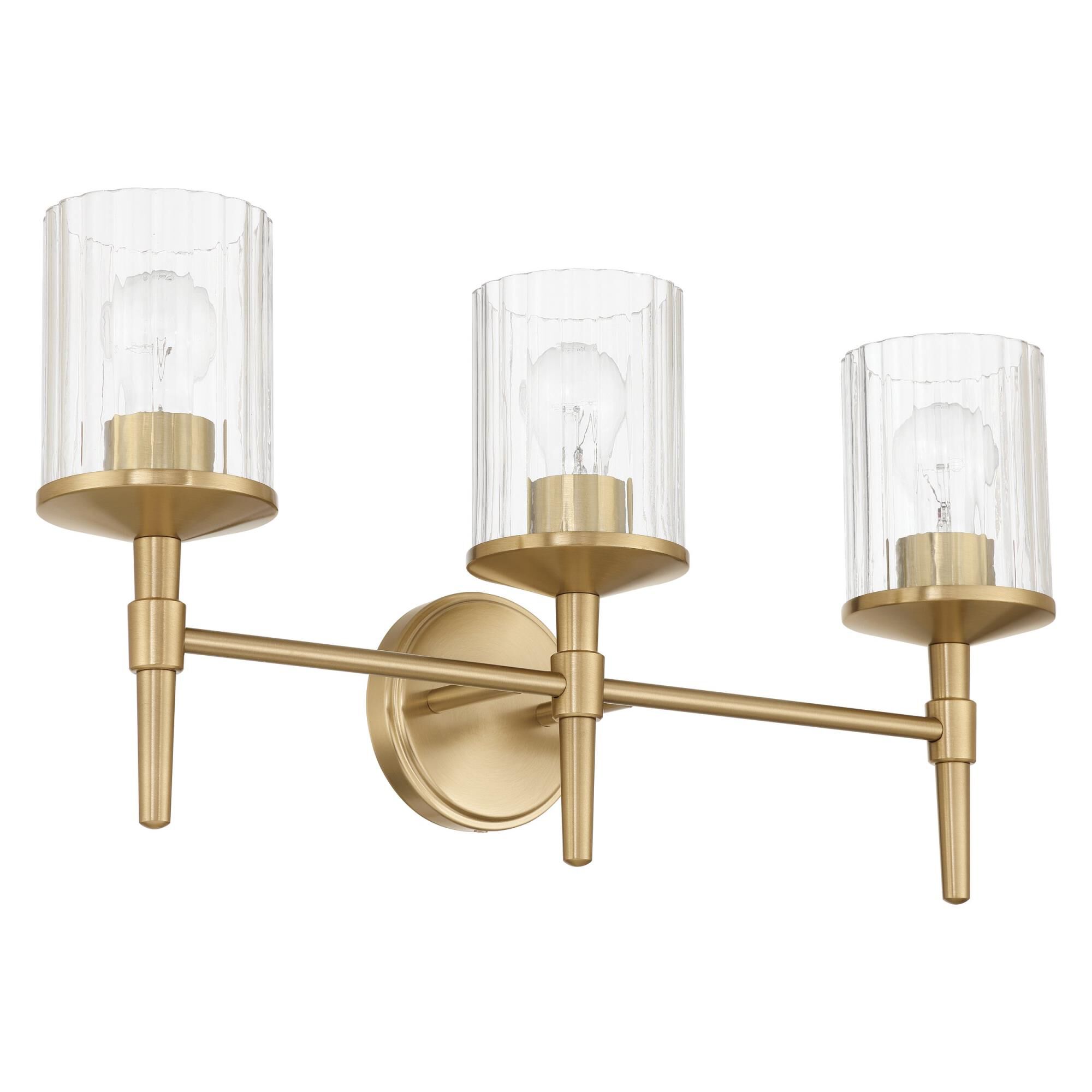 Shown in Champagne Gold finish and Clear Ribbed glass