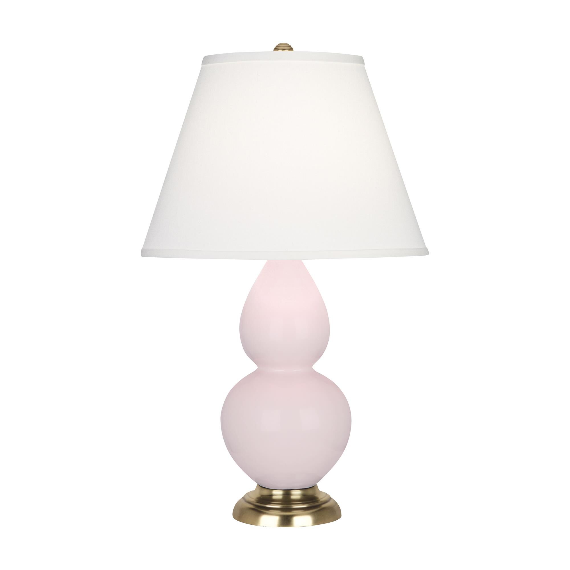 Shown in Rose Water finish and Pearl Dupioni shade and Antique Brass accent