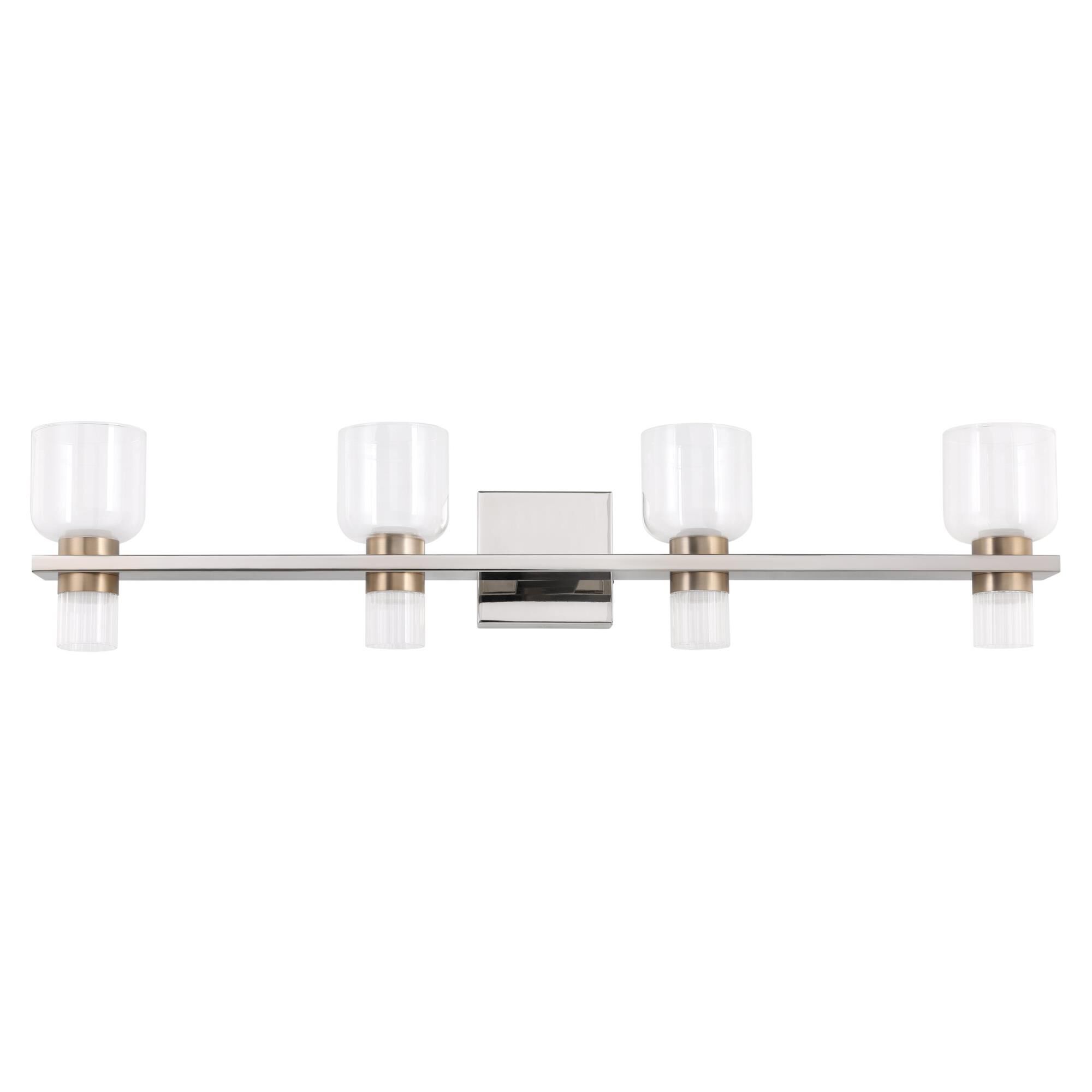 Shown in Polished Nickel finish and Clear, Clear Ribbed glass