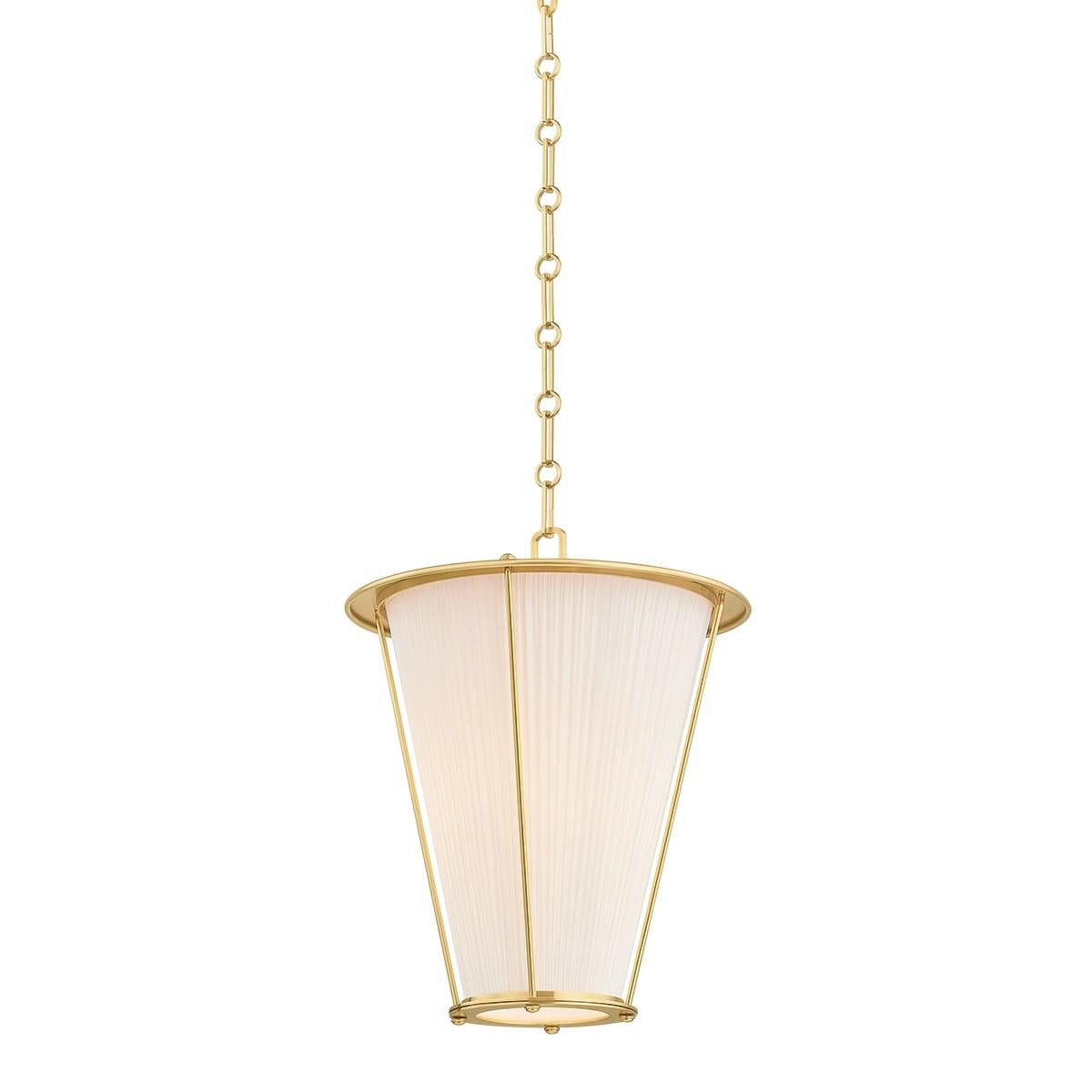 Shown in Aged Brass finish and Ivory Silk shade
