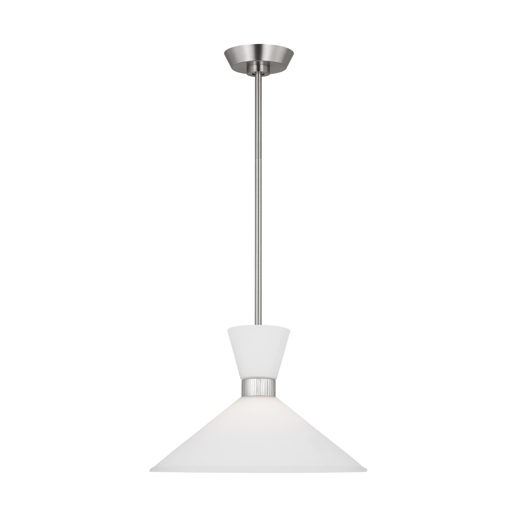 Shown in Brushed Steel finish and Etched White Glass s shade