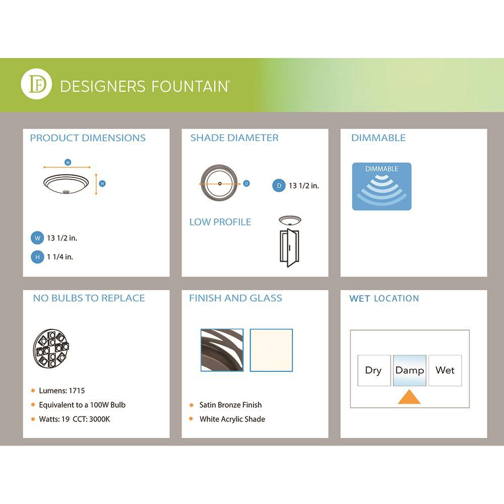 Led Flushmount 13 Inch 1 Light LED Flush Mount by Designers Fountain