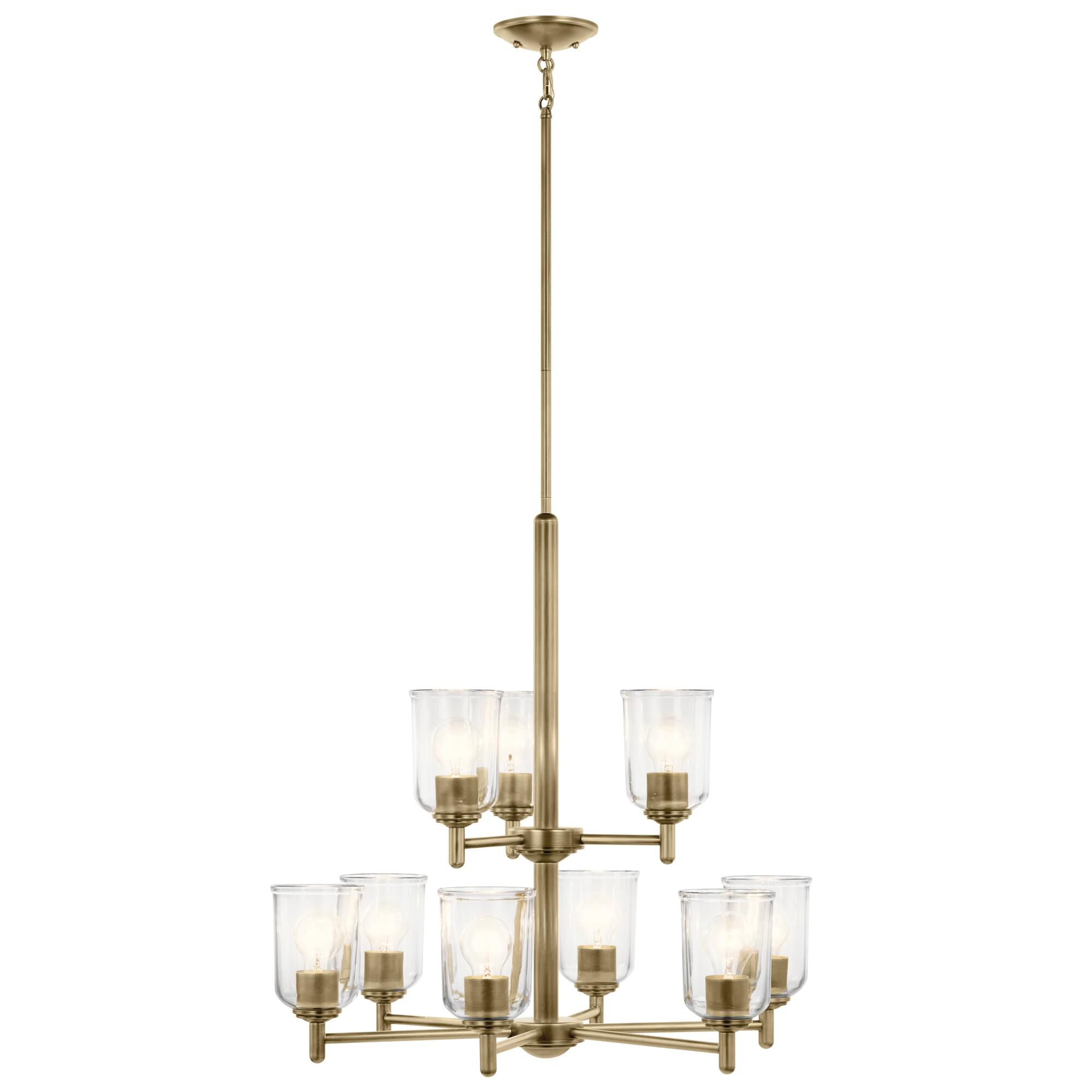 Shown in Natural Brass finish and Clear glass