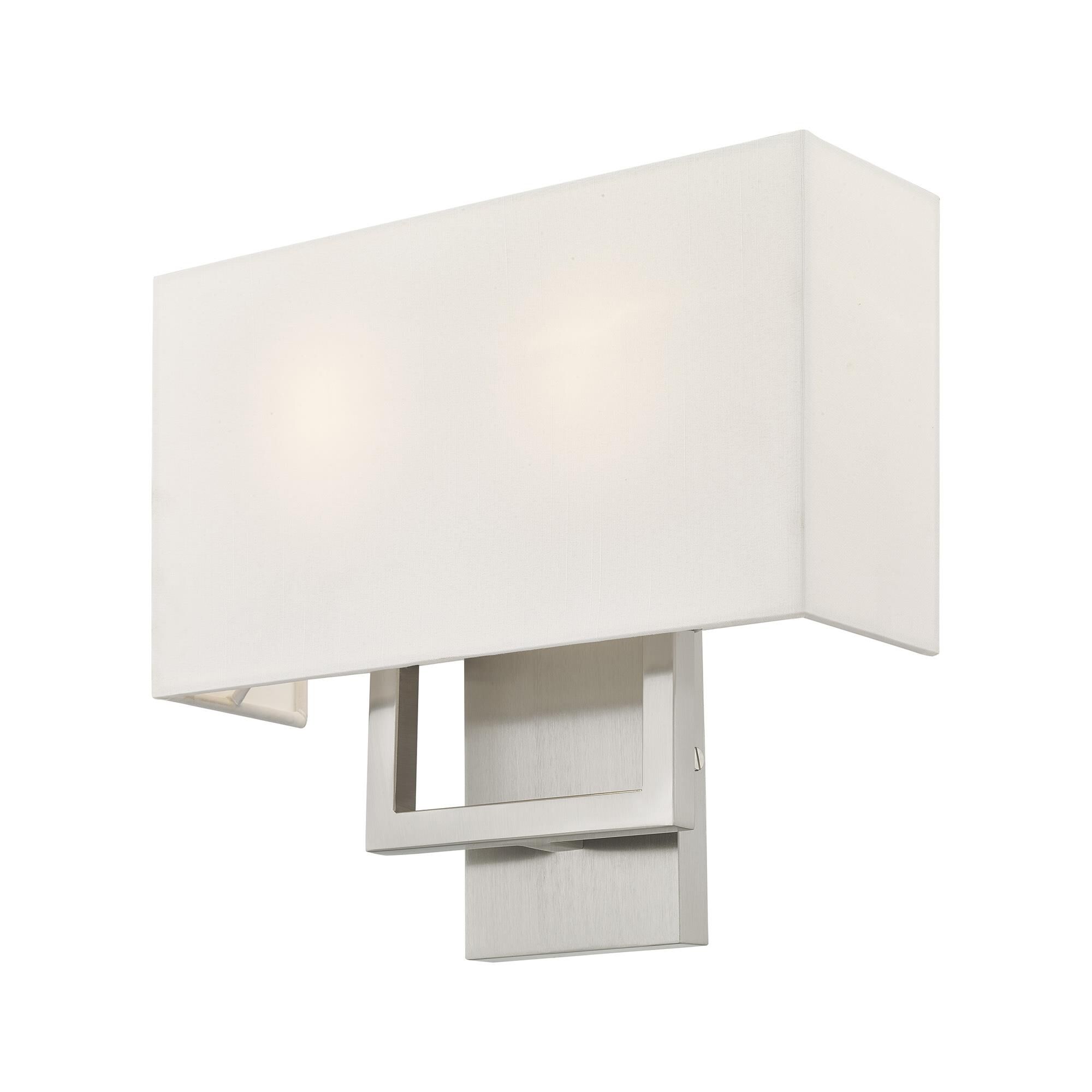 Shown in Brushed Nickel finish and Hand Crafted Off-White Fabric Outside & White Fabric Inside Hardback shade