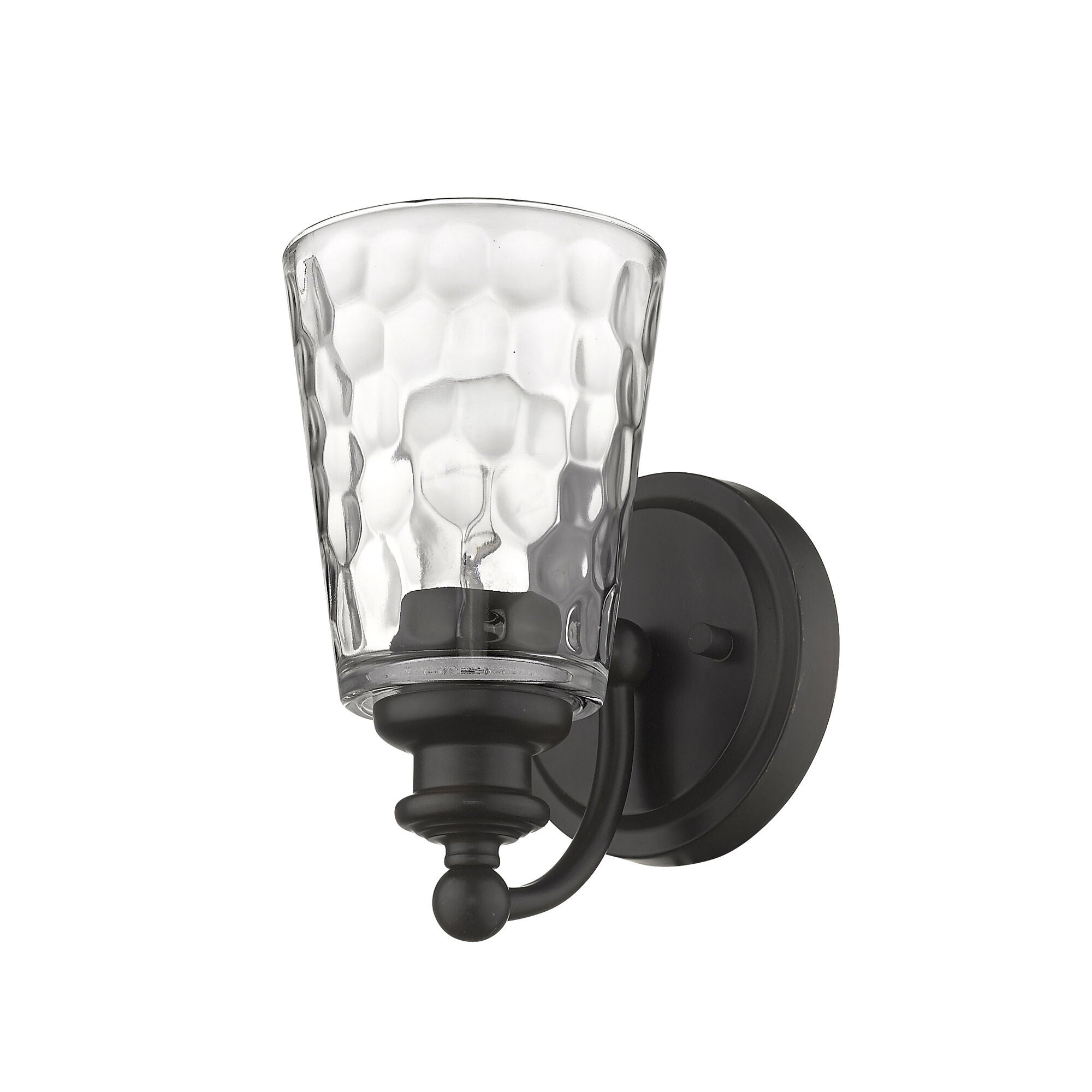 Shown in Oil-Rubbed Bronze finish and Clear glass and Clear, Optic Cone Shaped Glass shade
