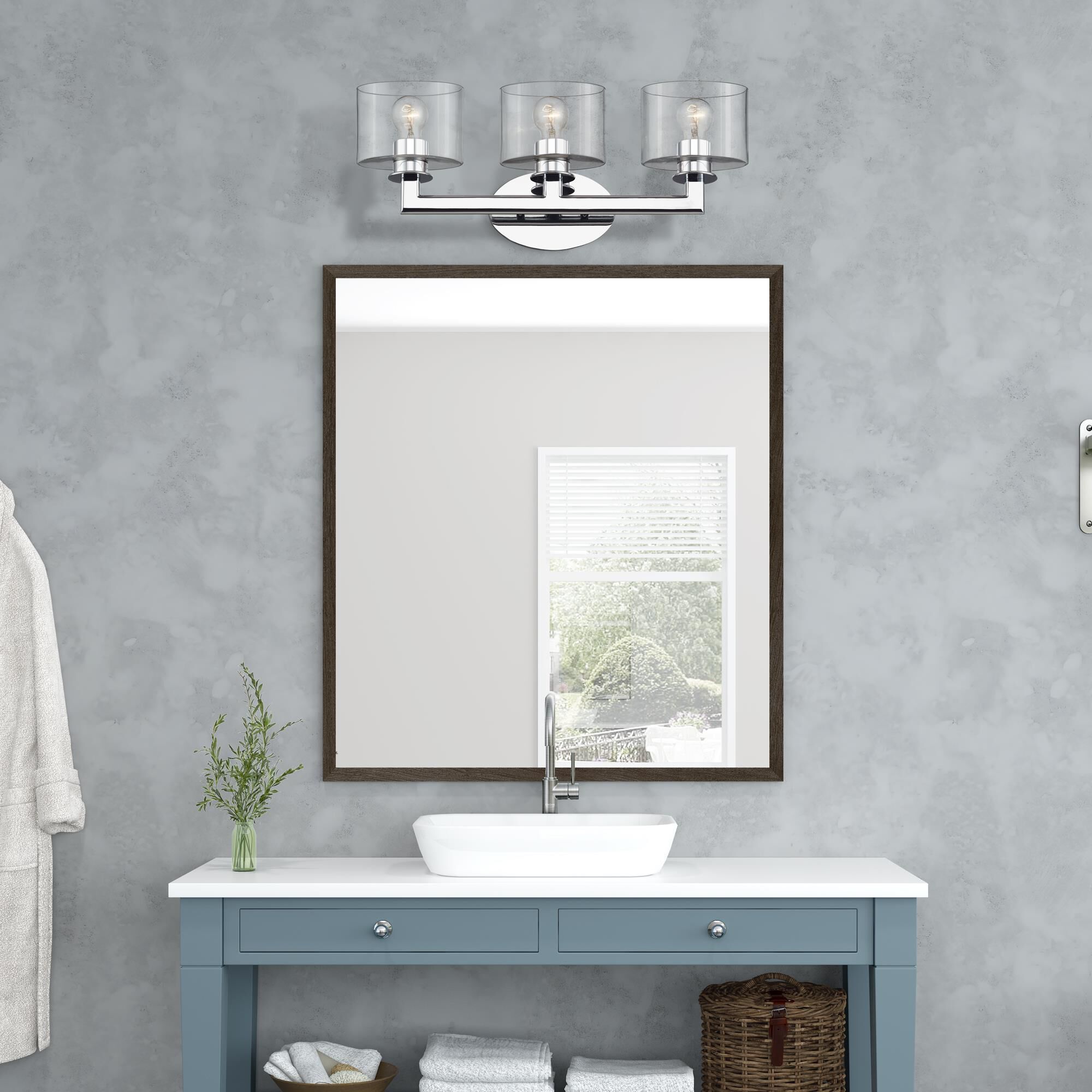 Shown in Polished Chrome finish and Mouth Blown Clear glass