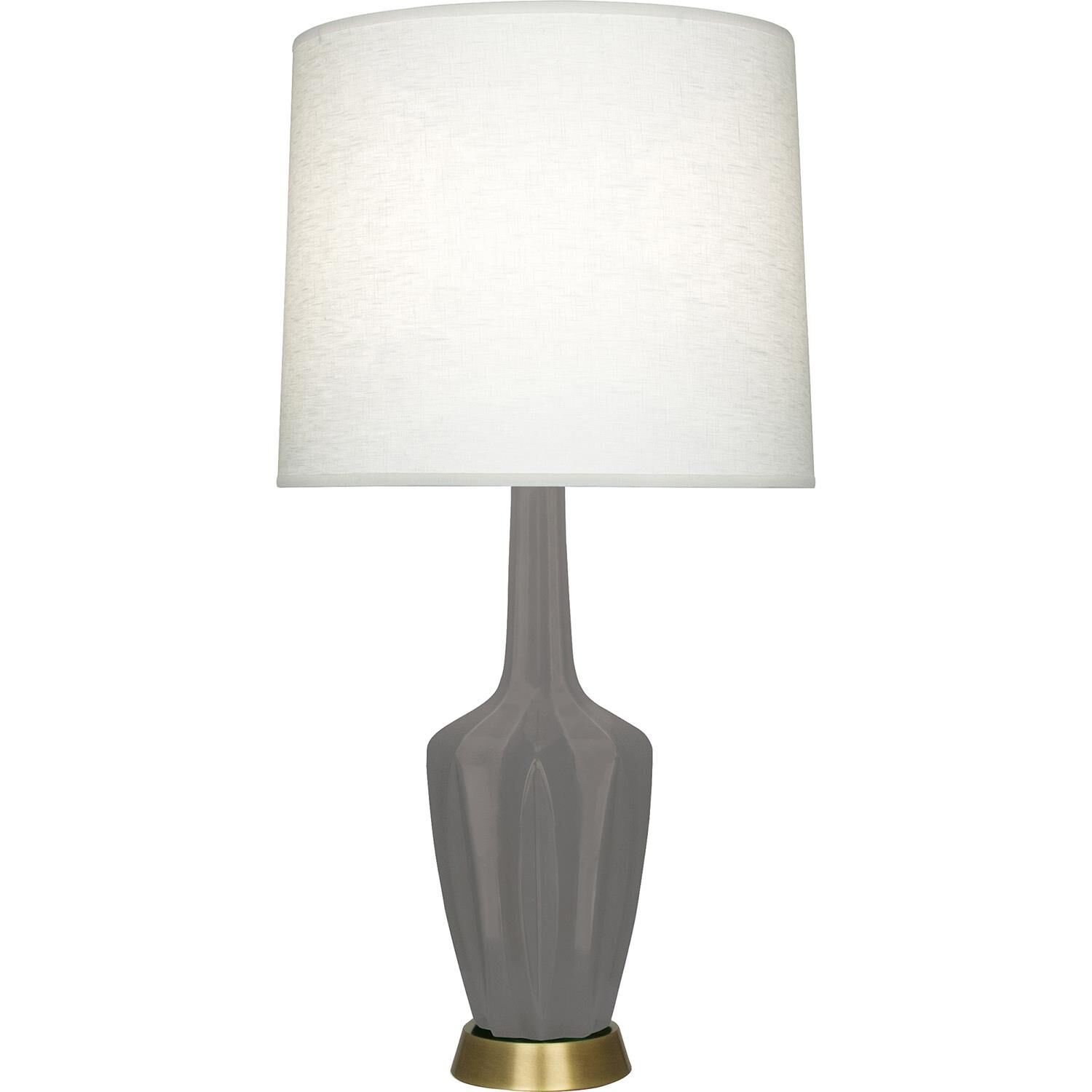 Shown in Matte Smokey Taupe finish and Off White shade and Warm Brass accent