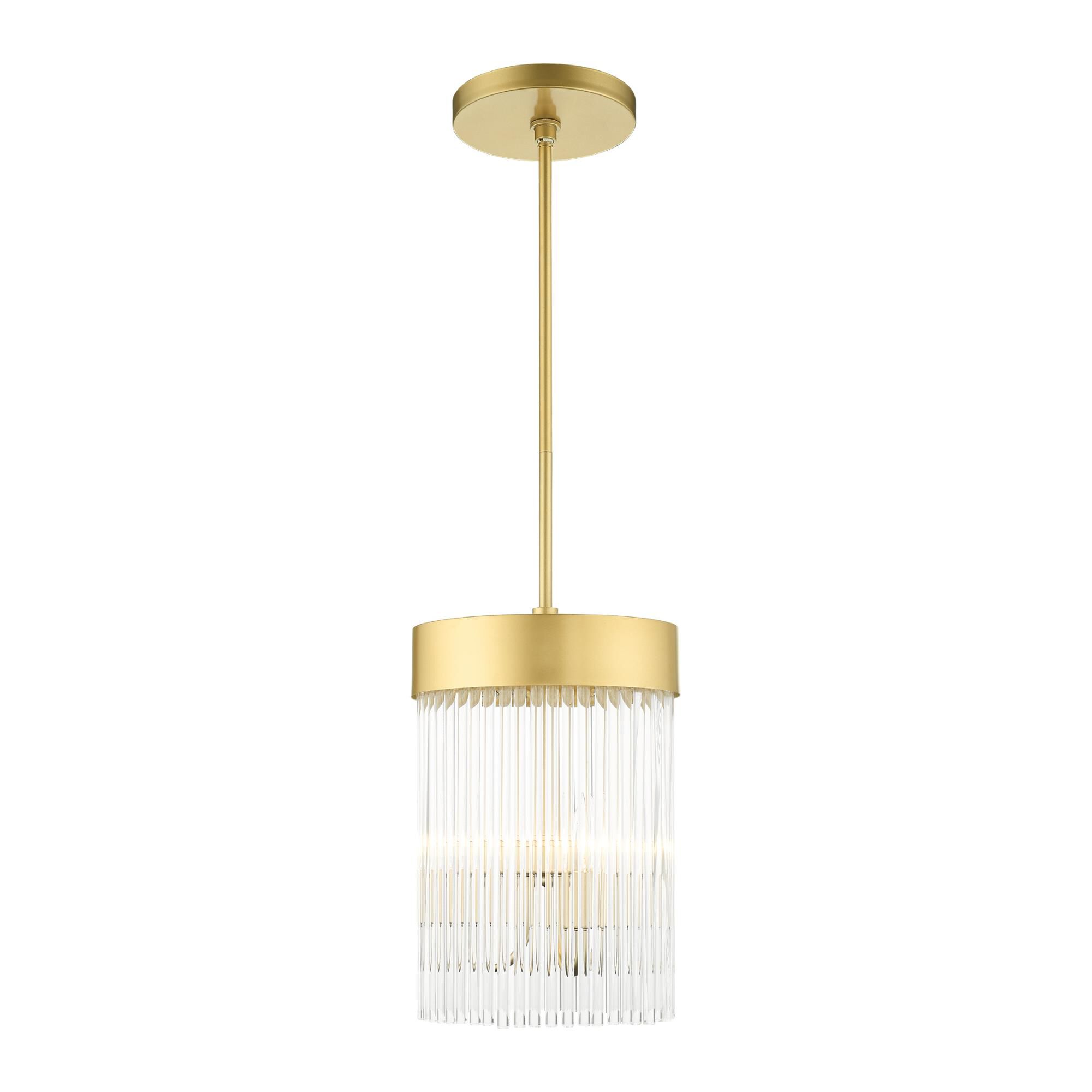 Shown in Soft Gold finish and Soft Gold Drum Shade With Clear Crystal Rods glass and Soft Gold Drum  With Clear Crystal Rods shade