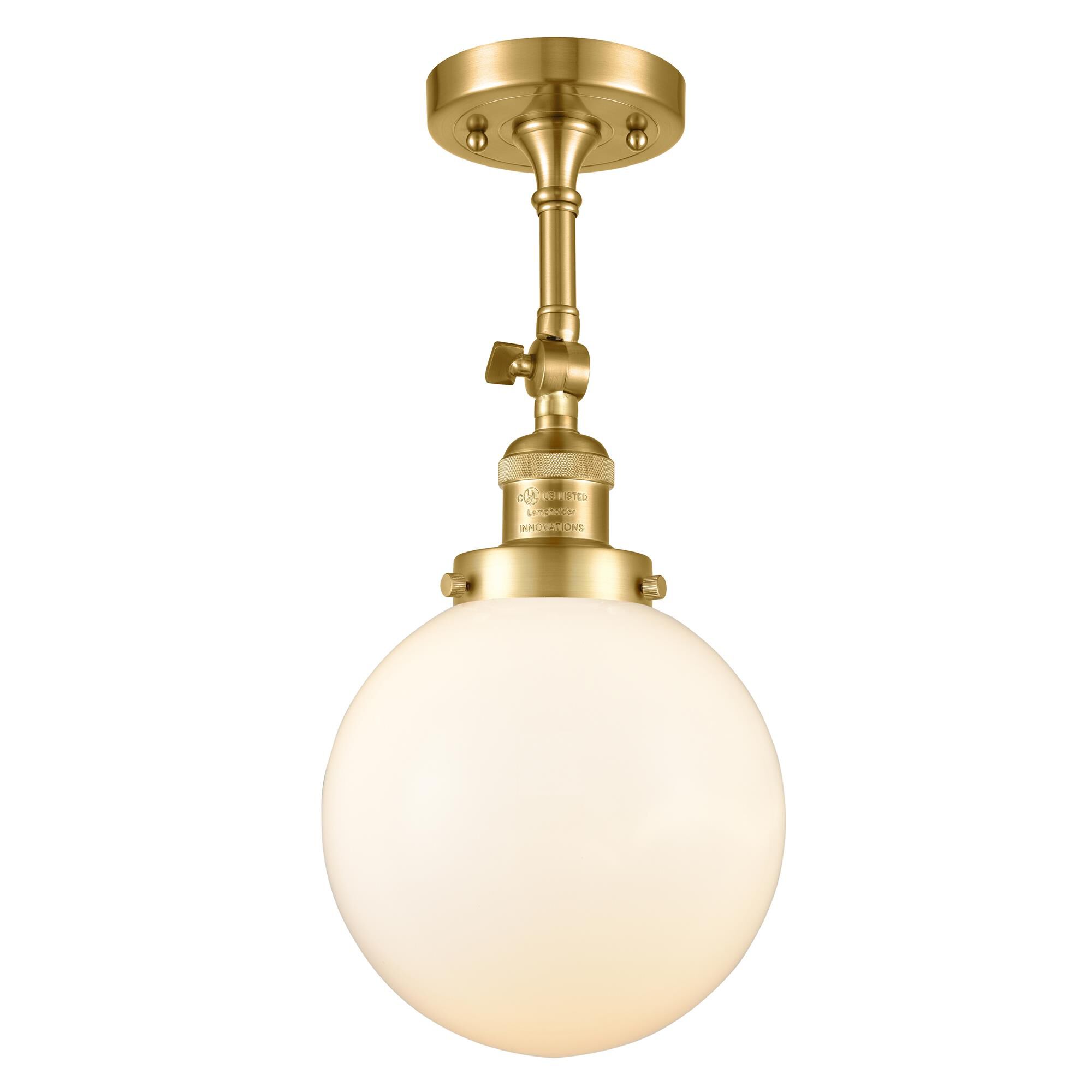 Shown in Satin Gold finish and Frosted glass and None accent