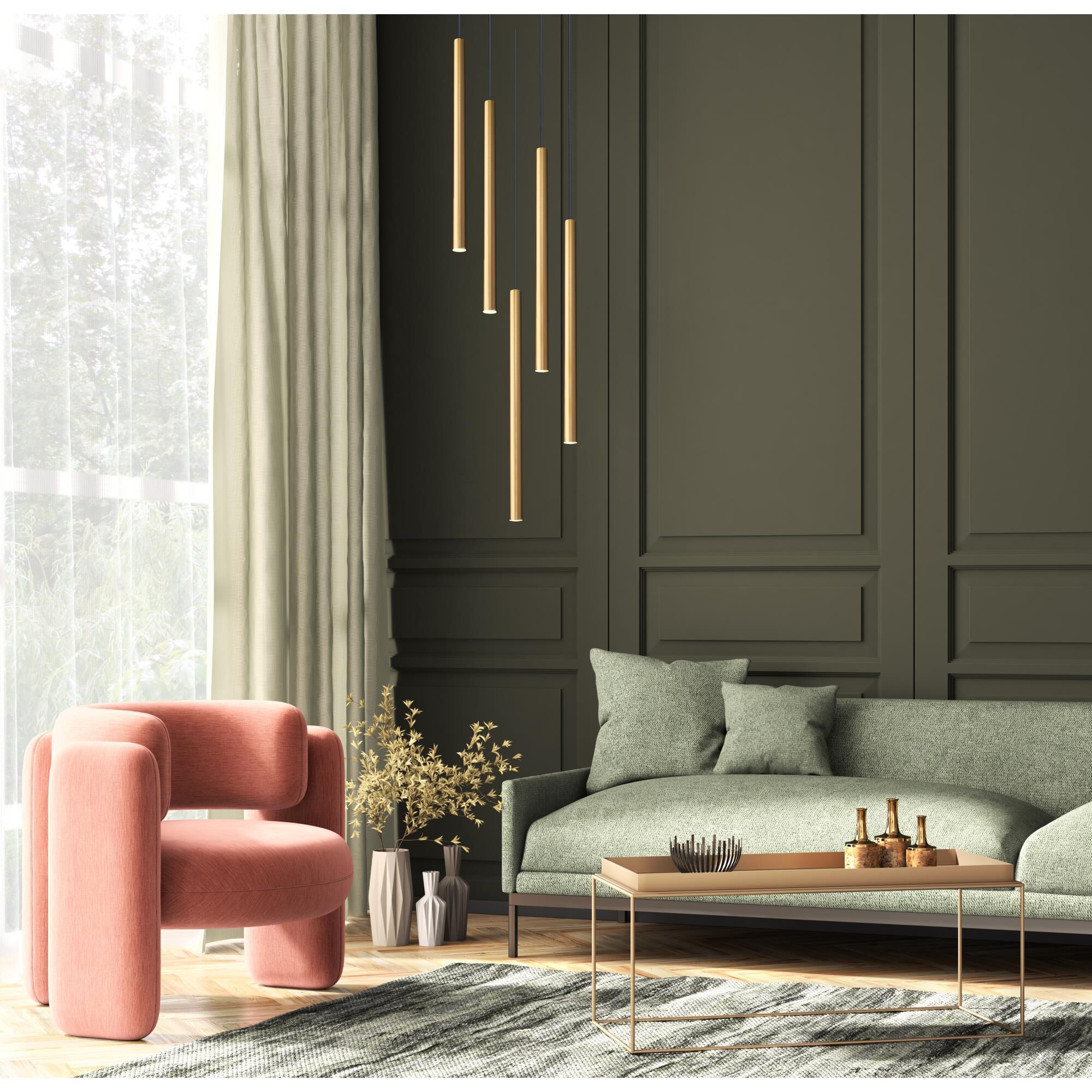 Shown in Modern Gold finish and Modern Gold glass and Modern Gold shade