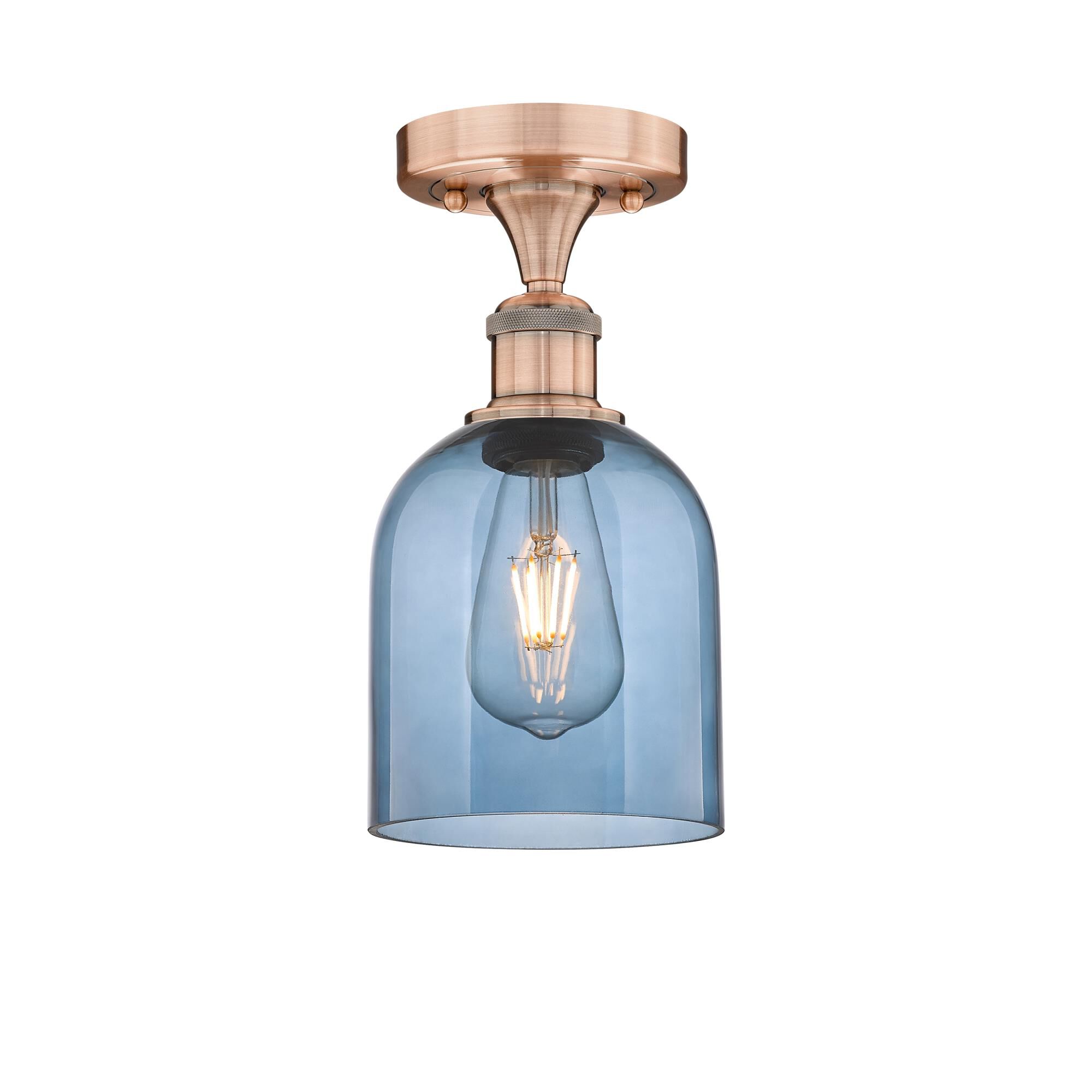 Shown in Antique Copper finish and Princess Blue glass
