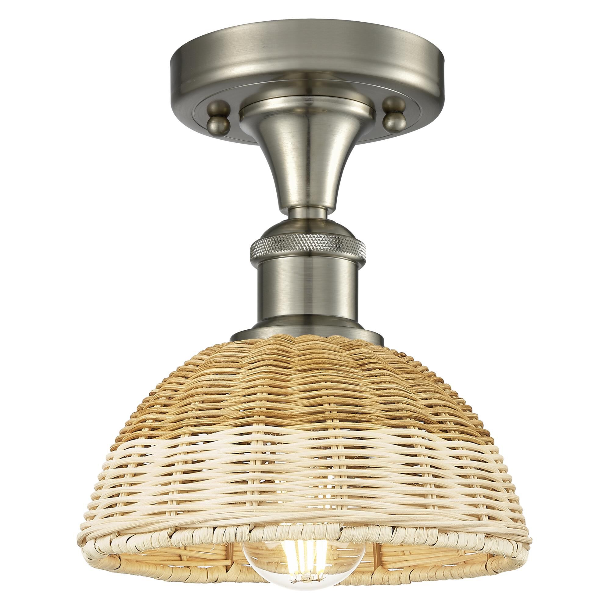 Shown in Brushed Satin Nickel finish and Natural shade