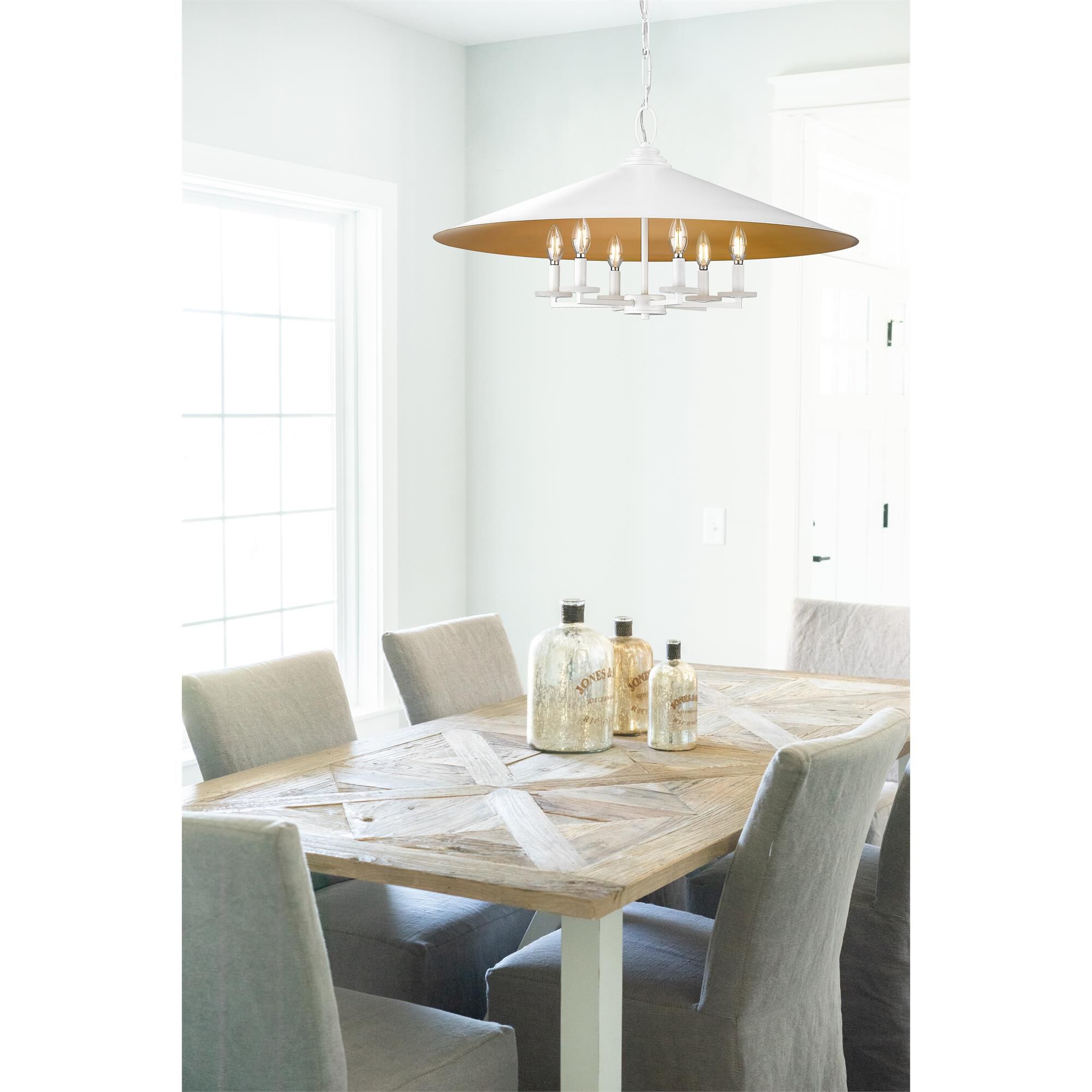 Shown in Matte White finish and Matte White Outer And Signature Rubbed Brass Inner glass and Matte White Outer And Signature Rubbed Brass Inner shade