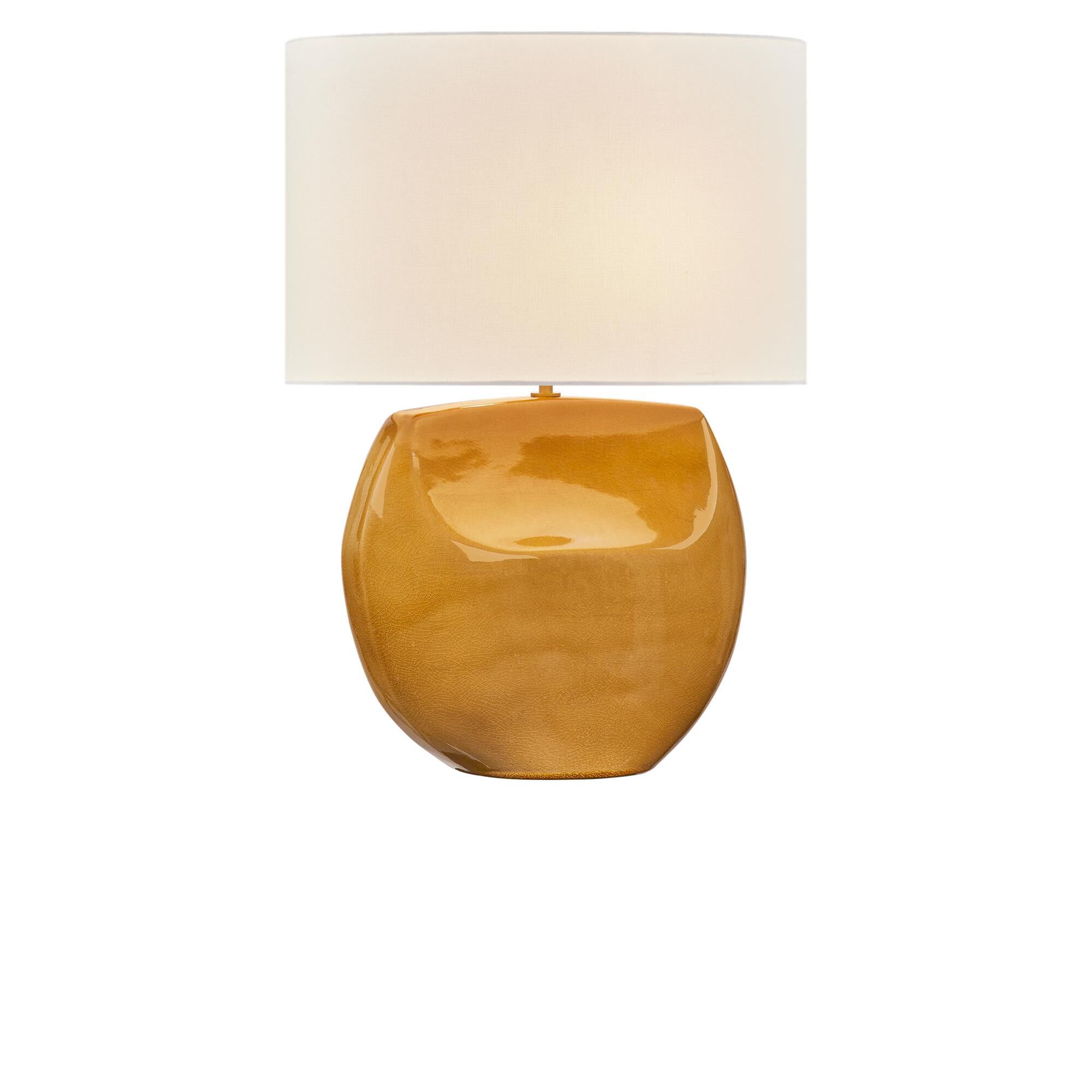 Shown in Cracked Honey finish and White Linen Fabric shade