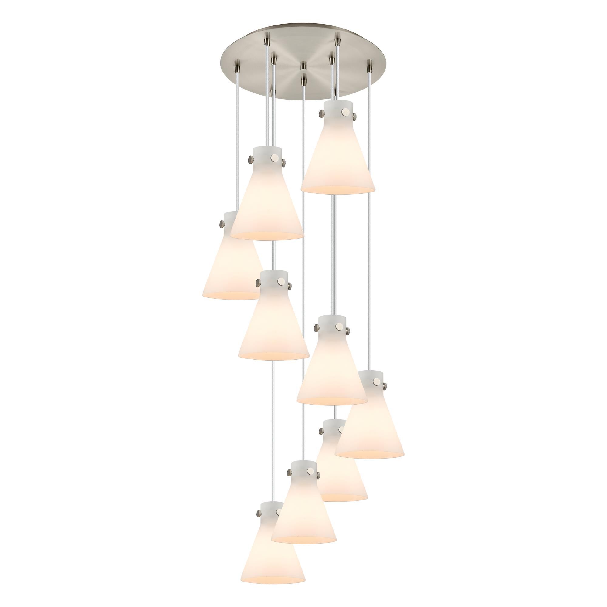 Shown in Brushed Satin Nickel finish and White glass and White Glass shade