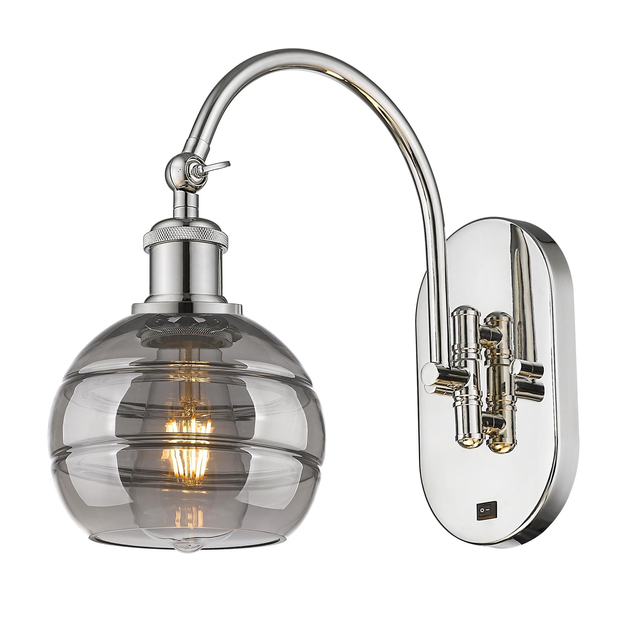 Shown in Polished Nickel finish and Light Smoke glass