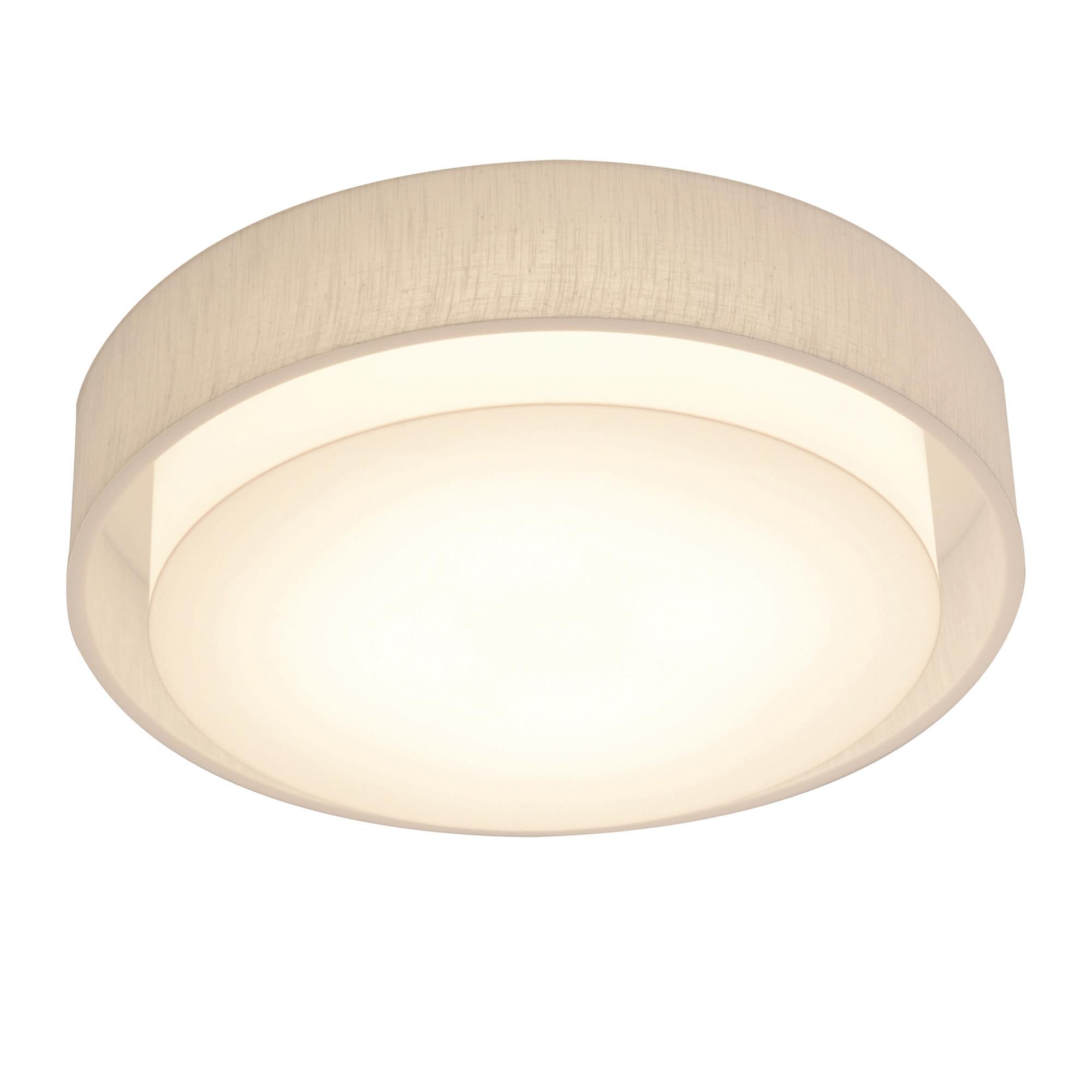 Shown in White finish and Linen White Fabric, Acrylic shade and No Accent accent