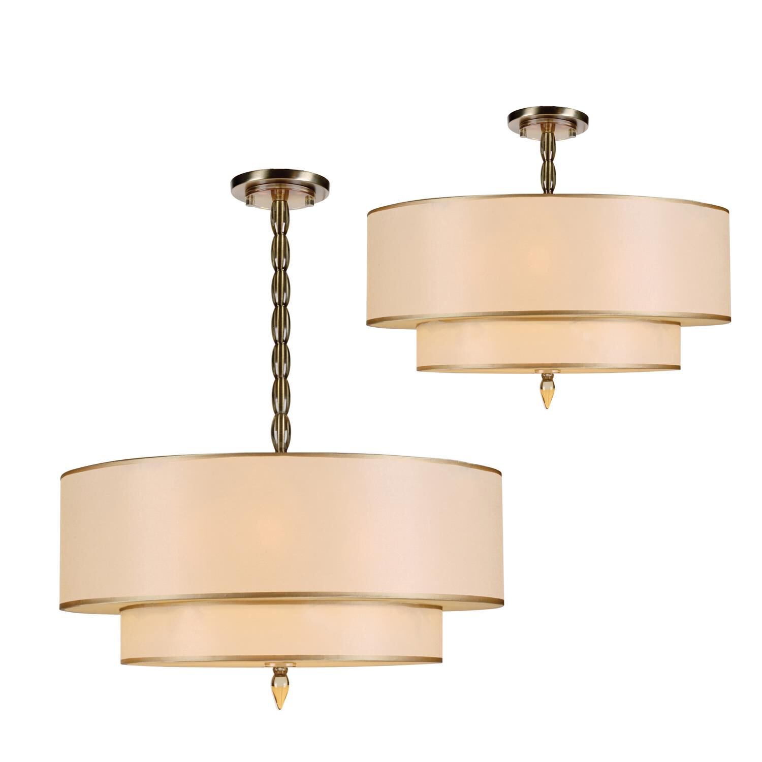 Shown in Antique Brass finish and Organza glass and Organza shade