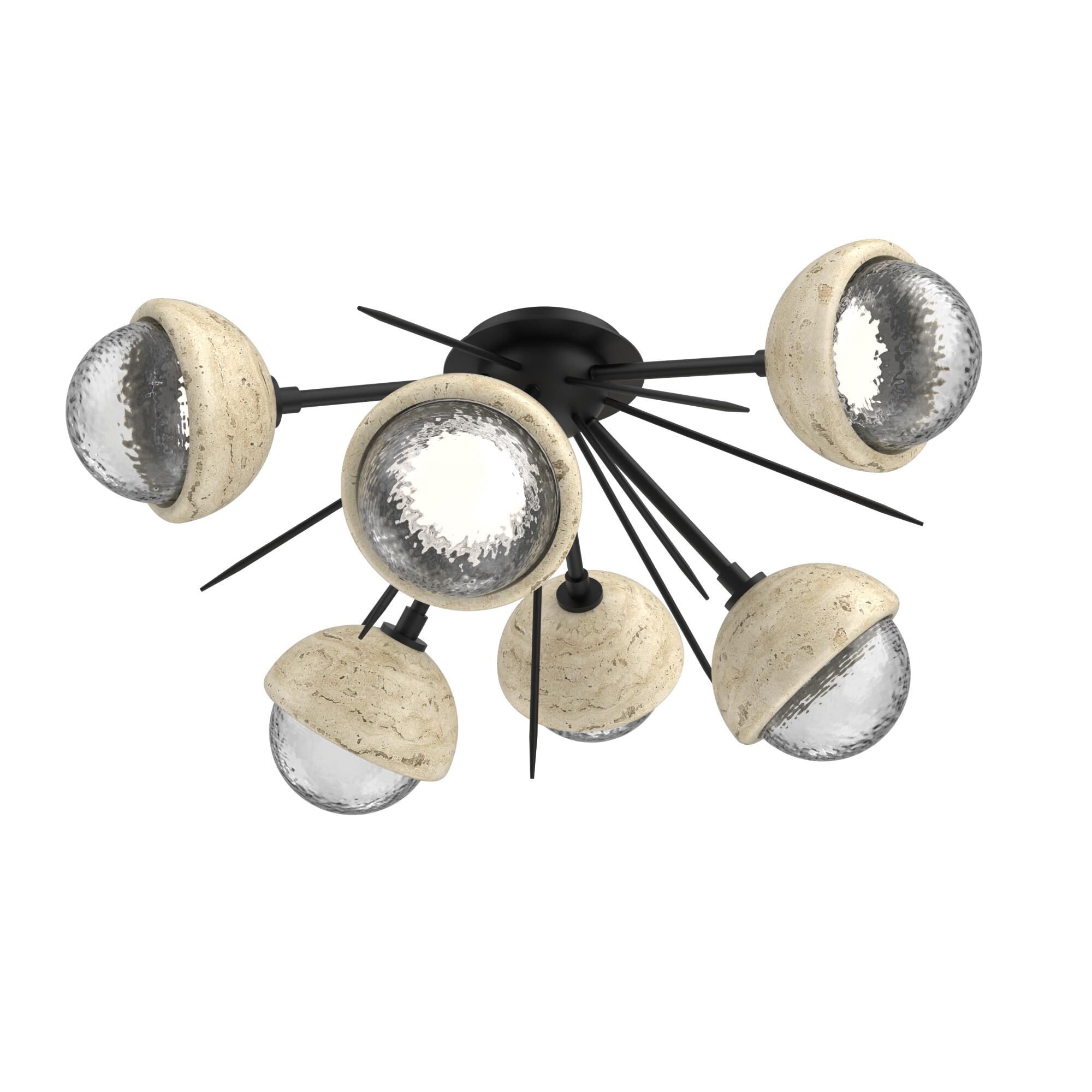 Shown in Matte Black finish and Clear glass and Travertine Stone accent