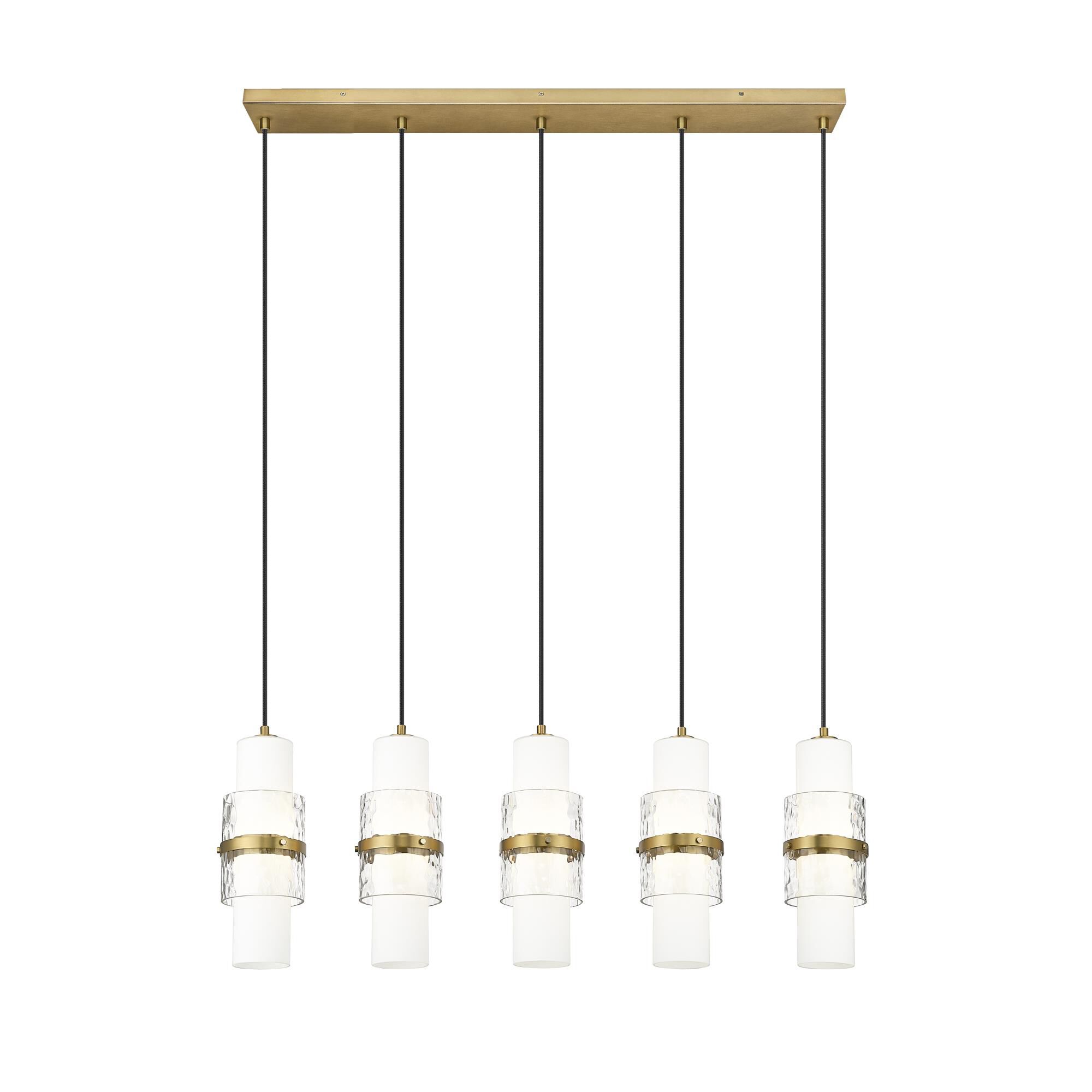 Shown in Modern Gold finish and Clear + Etched Opal glass and Clear + Etched Opal shade