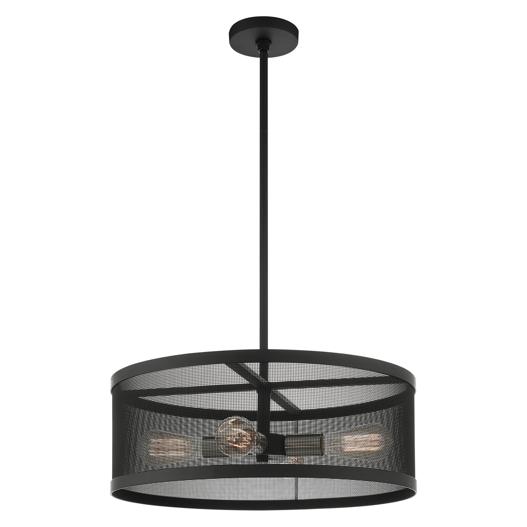 Shown in Black With Brushed Nickel Accents finish and Black Stainless Mesh Shade glass and Black Stainless Mesh shade