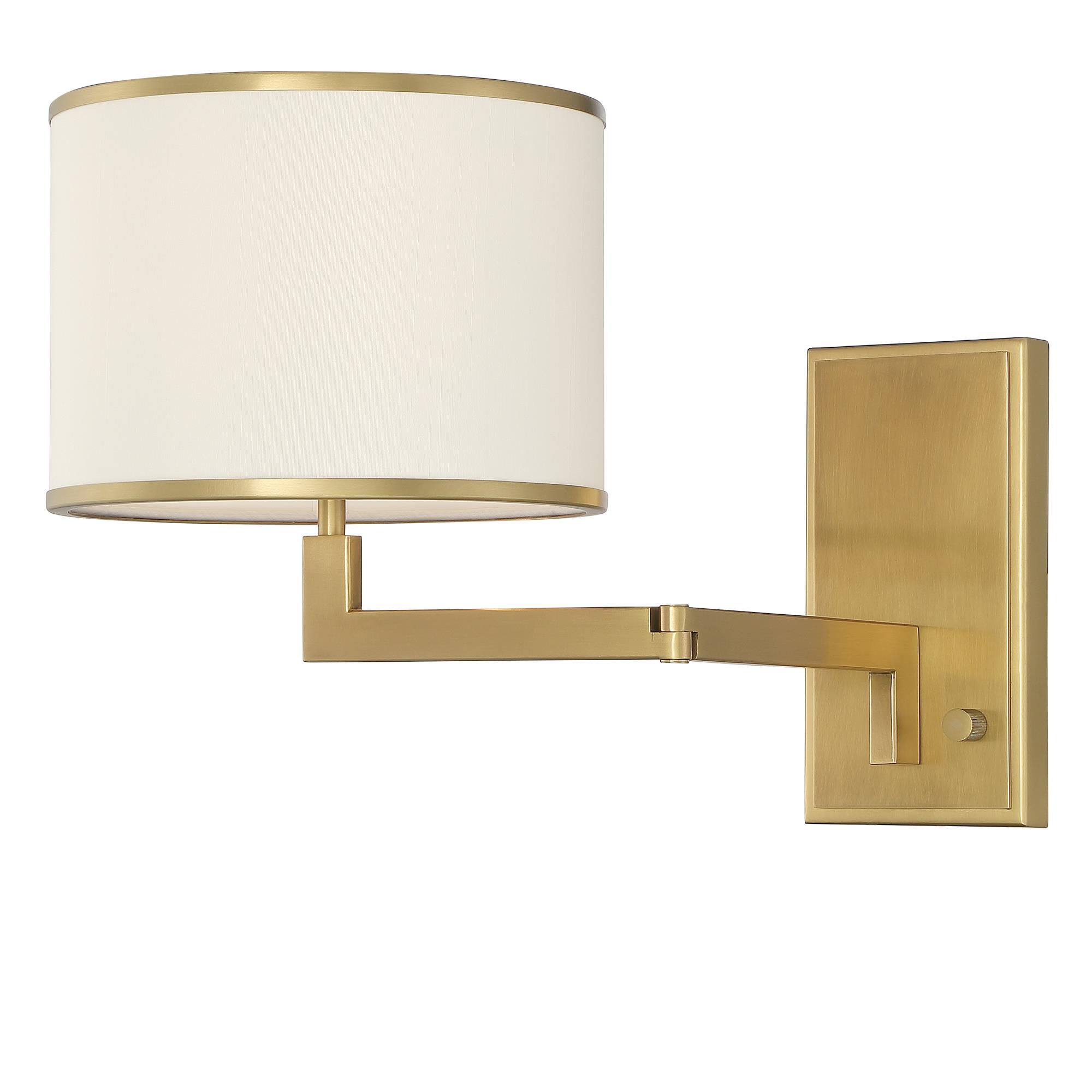 Shown in Aged Brass finish and Fabric glass and Fabric shade