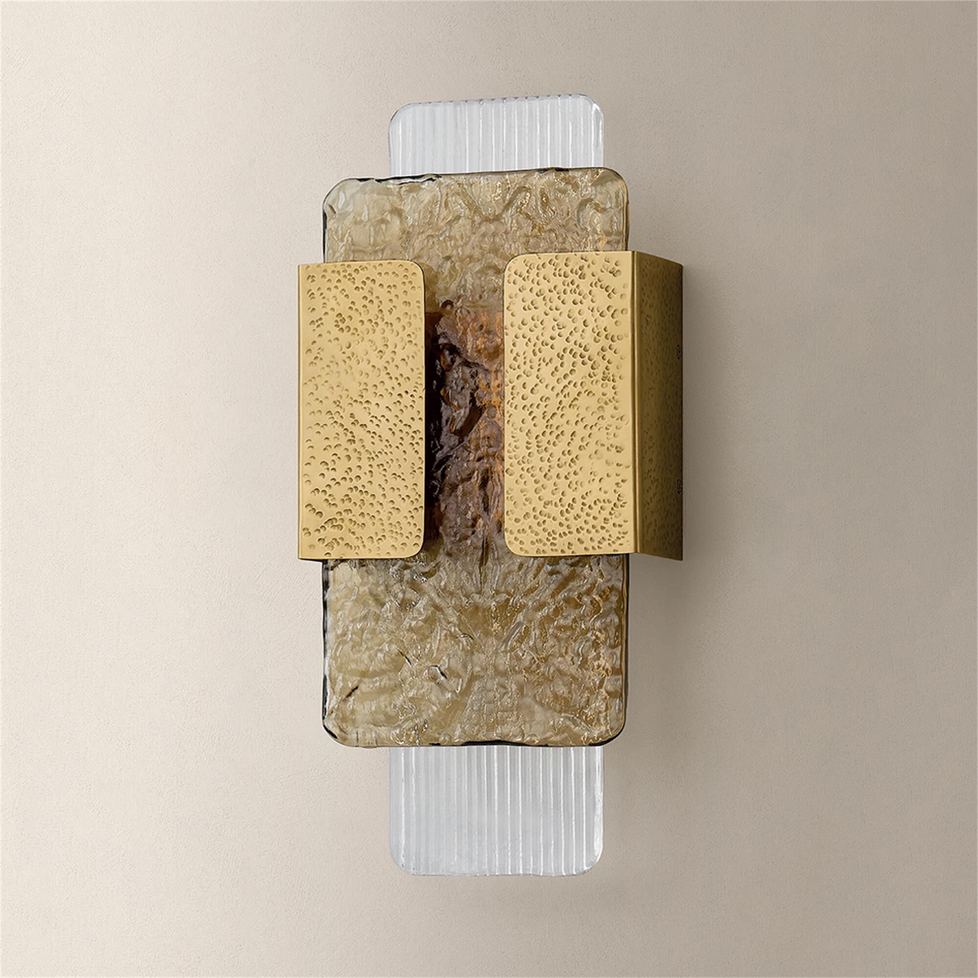 Shown in Vintage Brass finish and Topaz glass