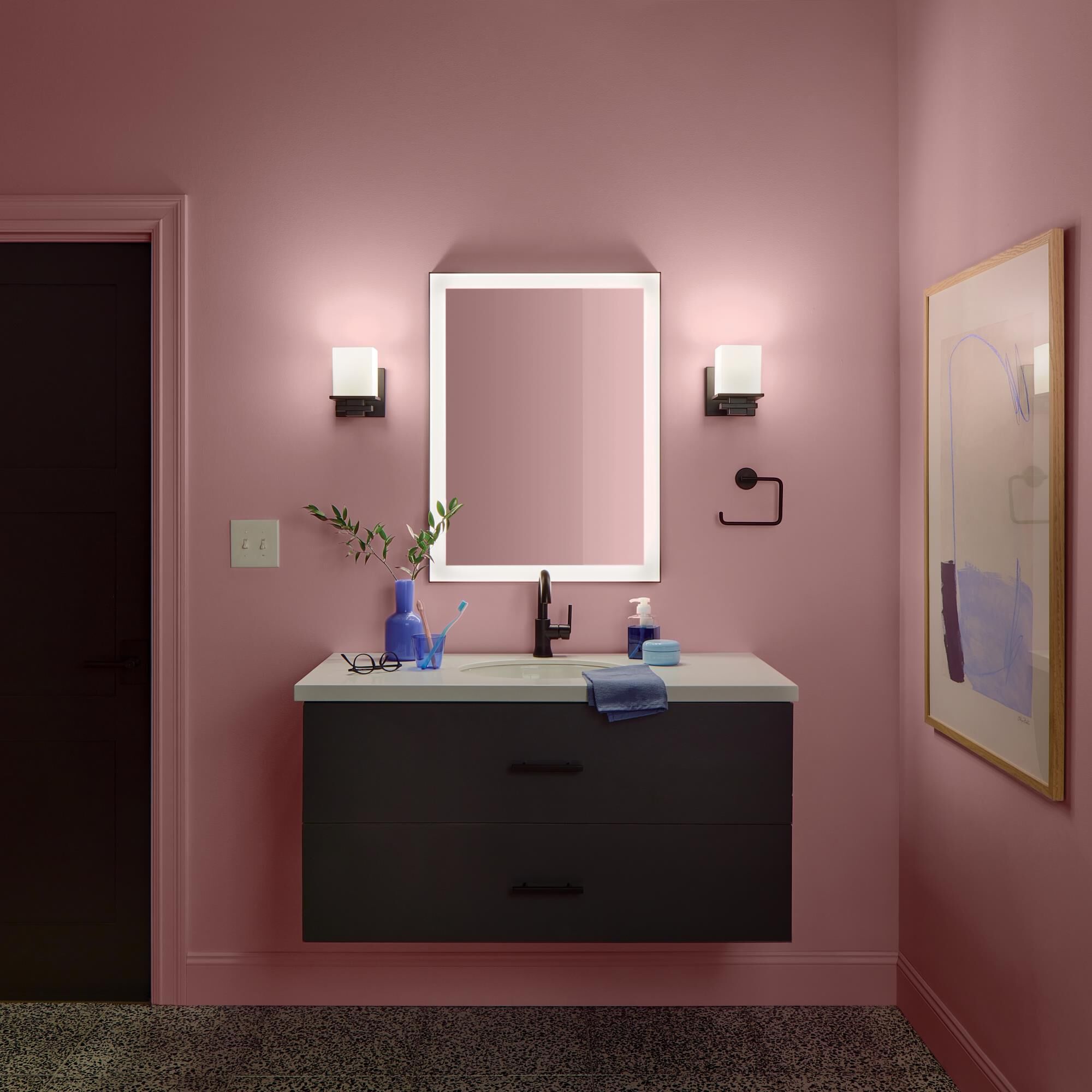 Shown in Black finish and Satin Etched Cased Opal glass