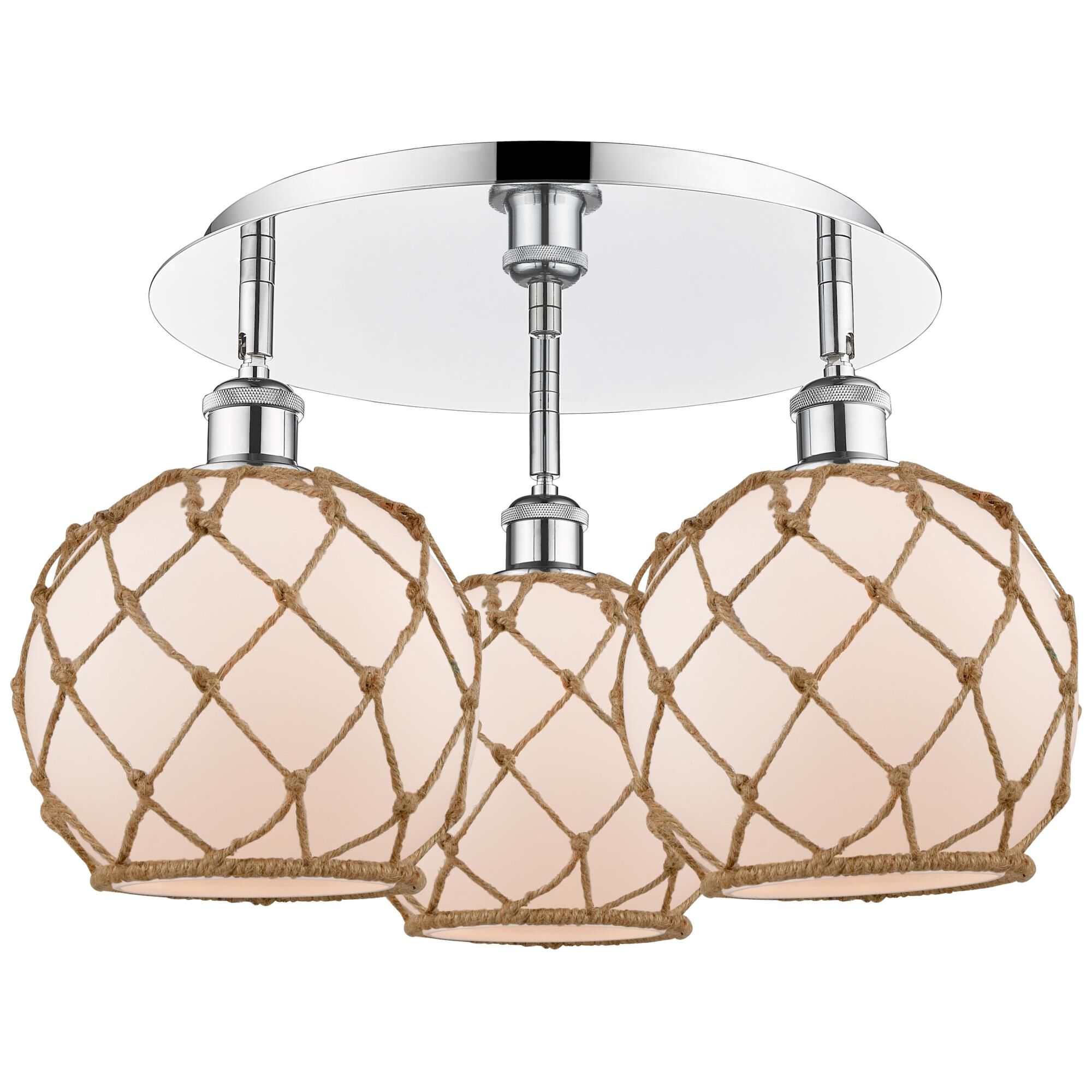 Shown in Polished Chrome finish and White with Brown Rope glass