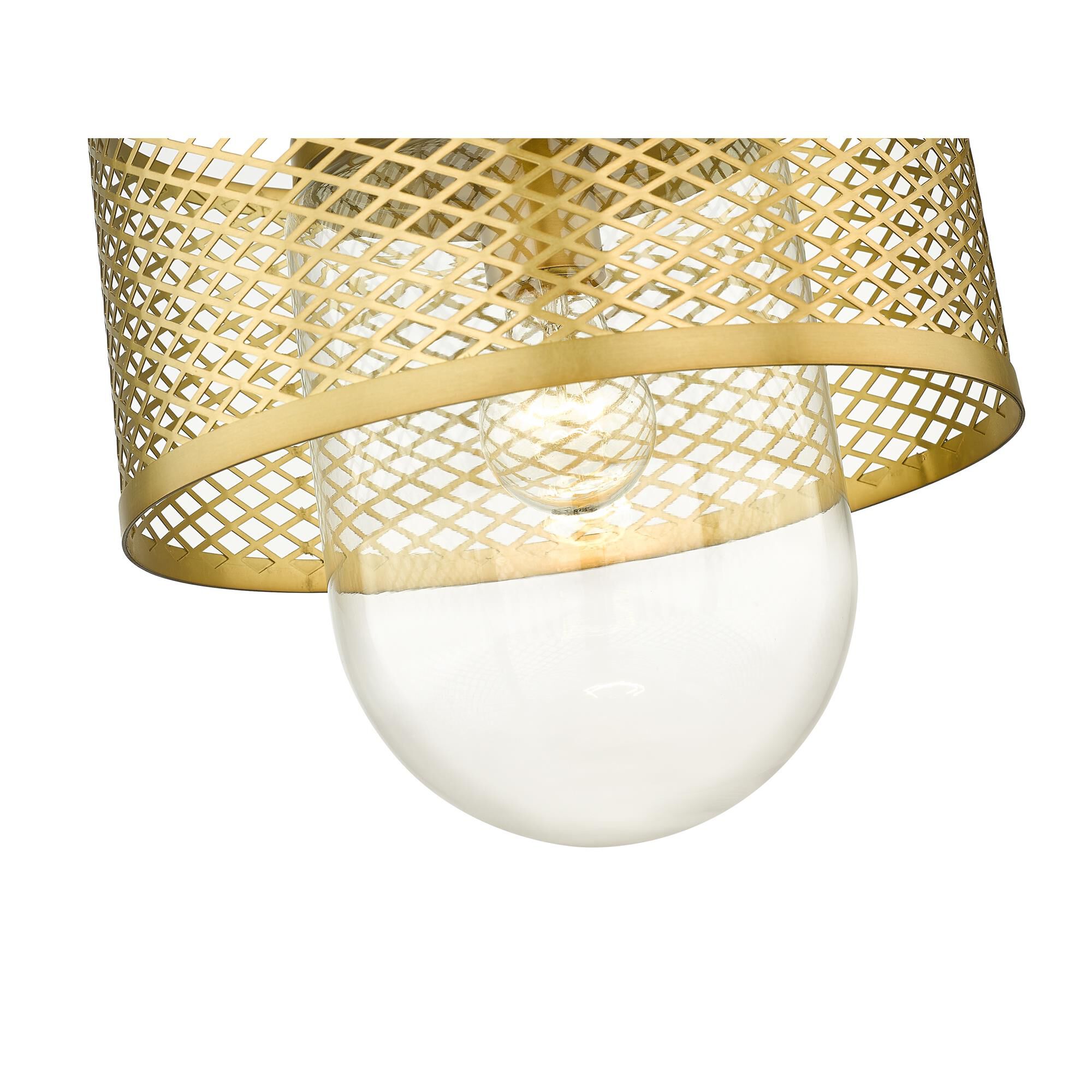 Shown in Rubbed Brass finish and Clear glass