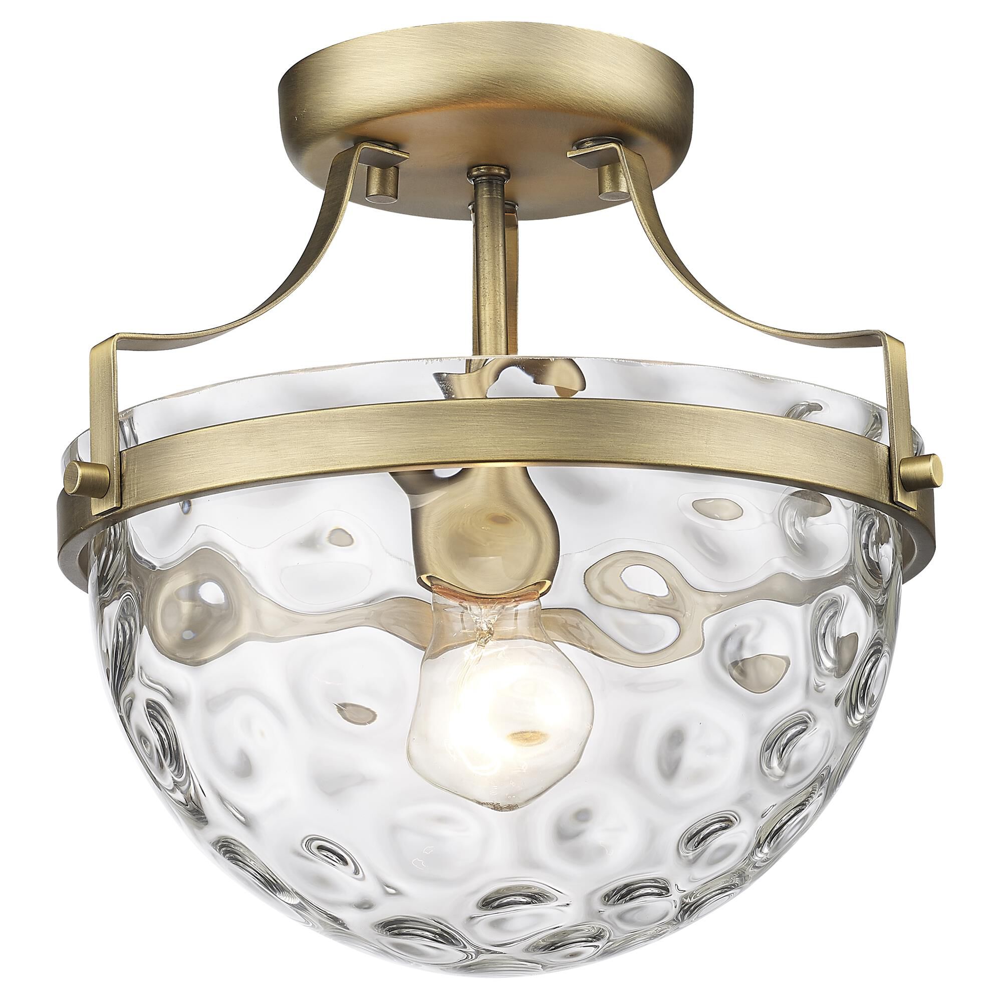 Shown in Antique Brass finish and Clear Wavey Glass shade