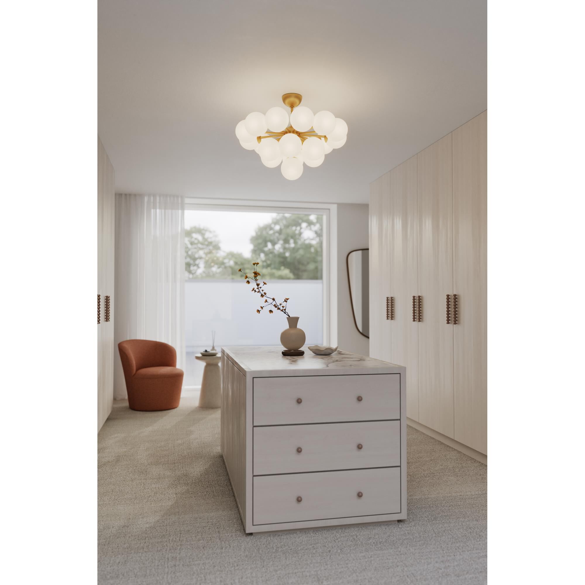 Shown in Legacy Brass finish and Opal glass